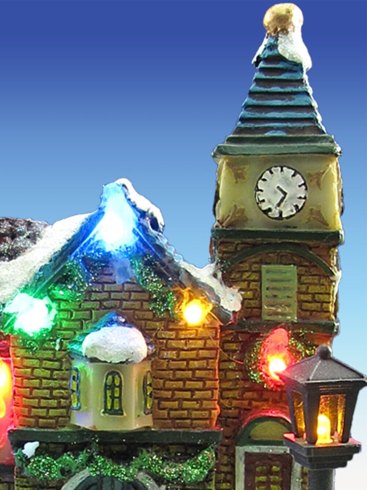 Resin House Scene With Animated Tree Illuminated Ornament - 19cm