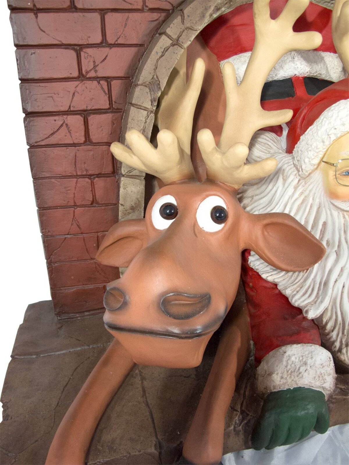 Resin Santa & Reindeer Squeezing Out Of Fireplace Decor - 1.1m — image 3