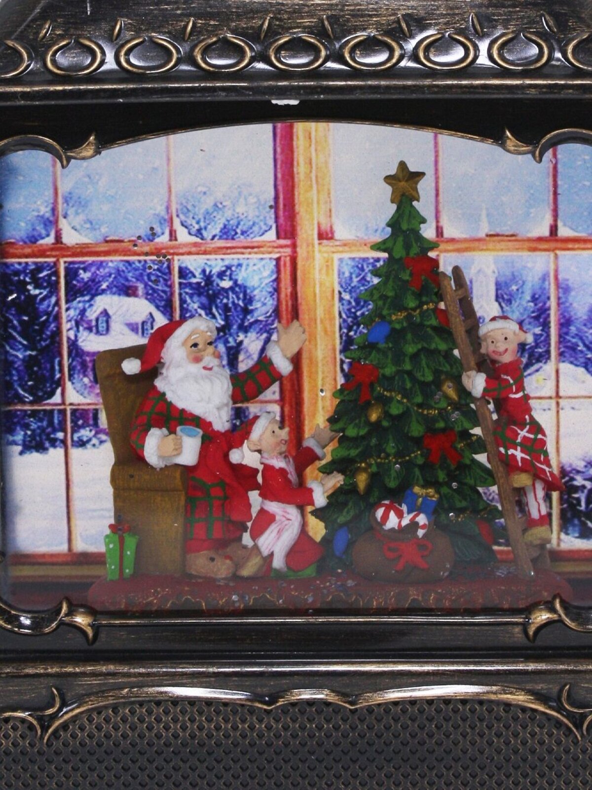 Santa At Home Scene Christmas Wood Stove Look Musical Snow Globe - 27cm — image 3