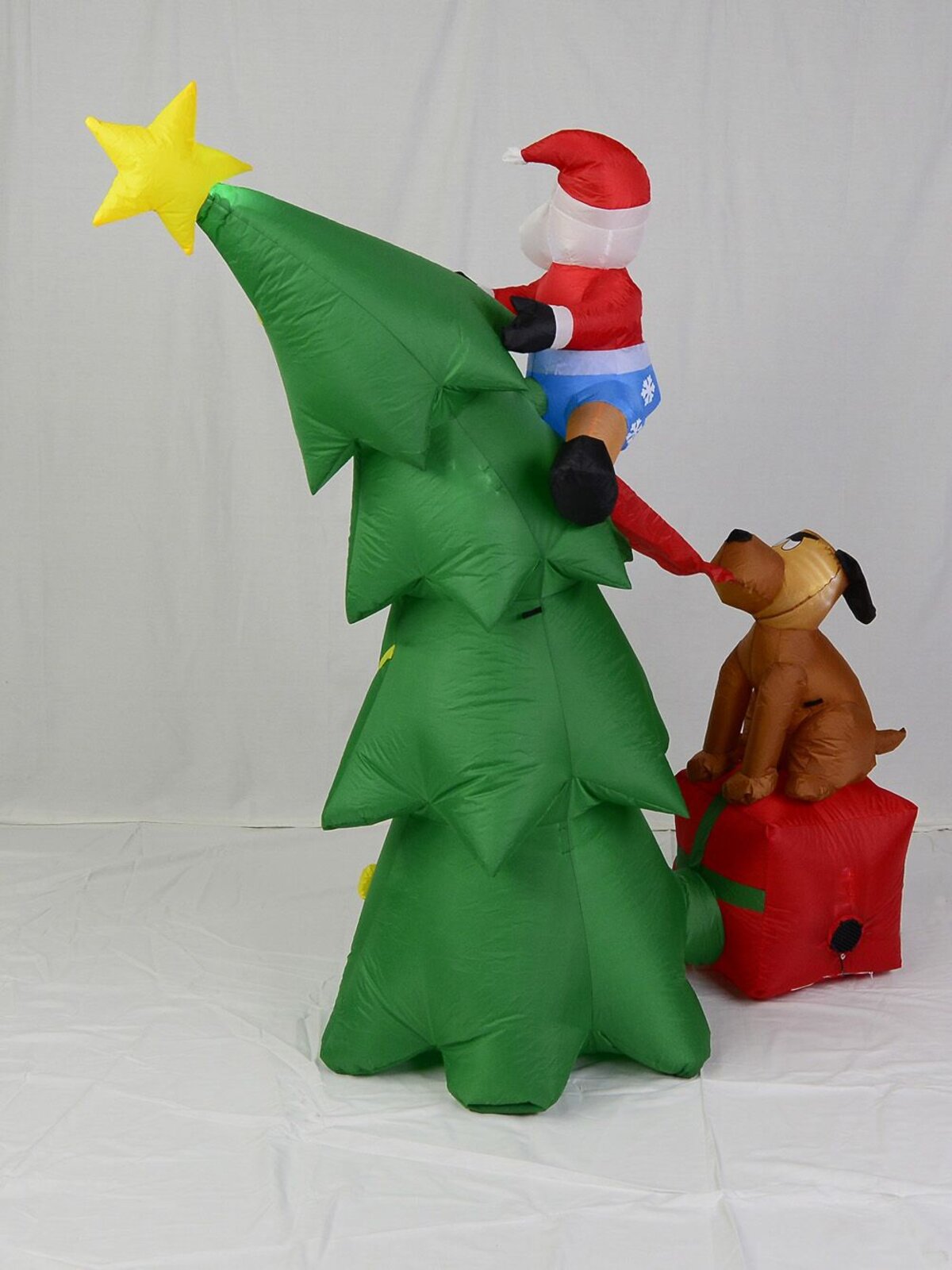 Santa Caught Up A Tree With Dog On Gift Illuminated Inflatable - 1.8m