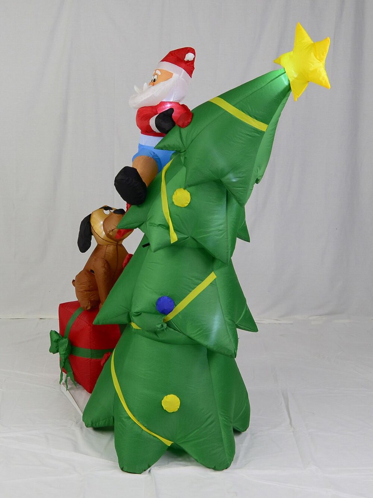 Santa Caught Up A Tree With Dog On Gift Illuminated Inflatable - 1.8m