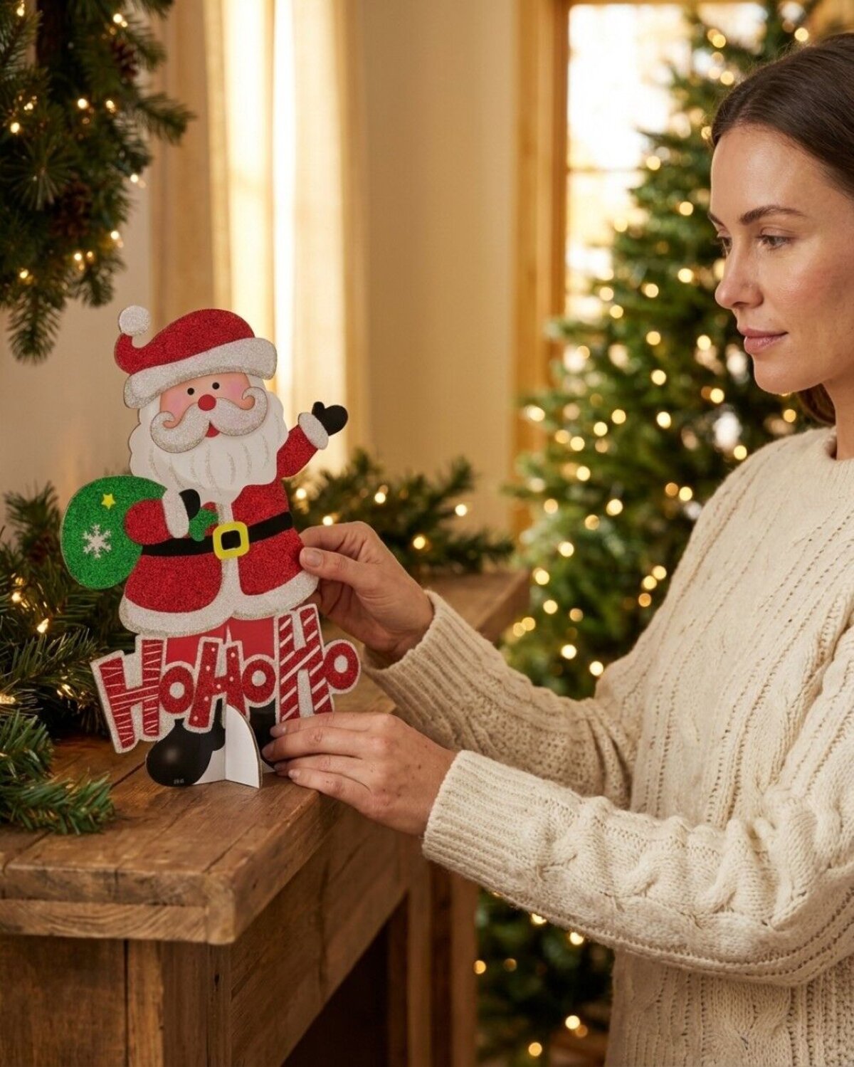 Santa Claus With Christmas Sack Glittered Freestanding Sign | 46cm — image 2