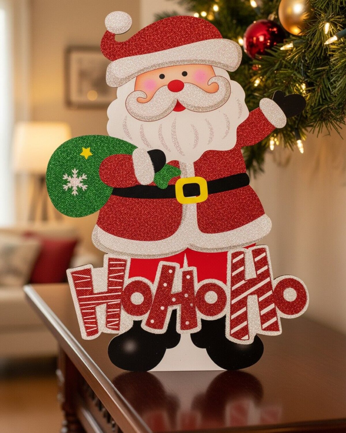 Santa Claus With Christmas Sack Glittered Freestanding Sign | 46cm — image 5