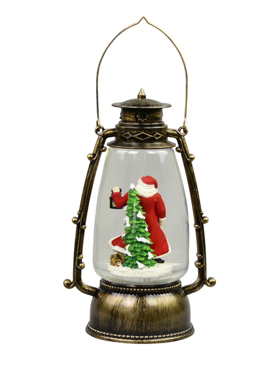 Santa In Antique Look Hurricane Lantern Snow Globe Ornament - 24cm — image 2