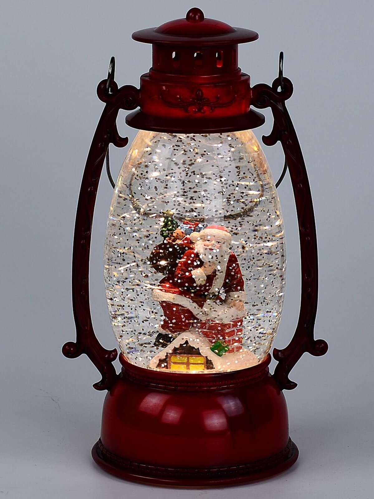 Santa In The Chimney Hurricane Lantern Christmas Snow Globe - 24cm — image 3
