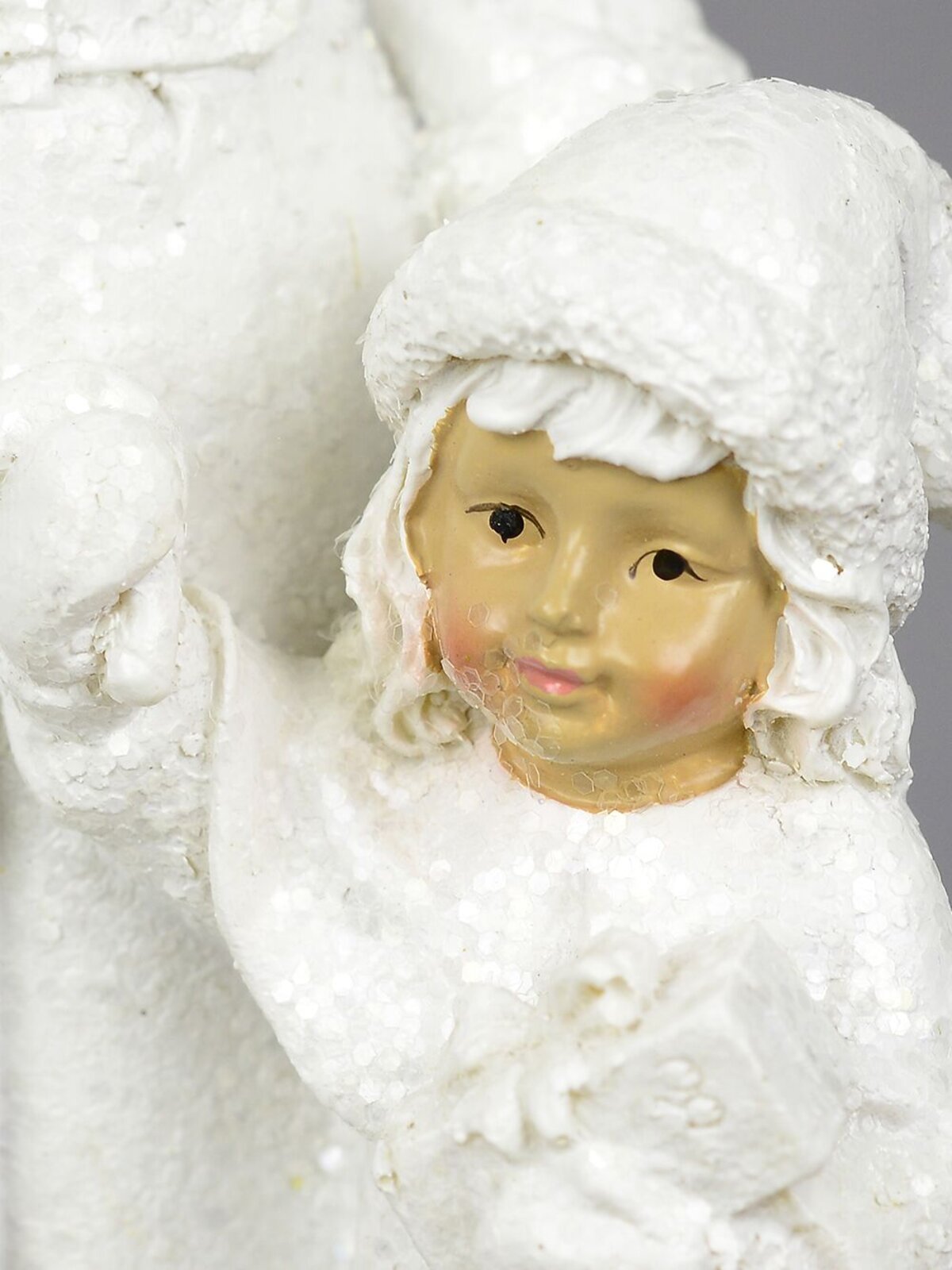 Santa In Winter White Suit With Child Standing Christmas Ornament - 23cm