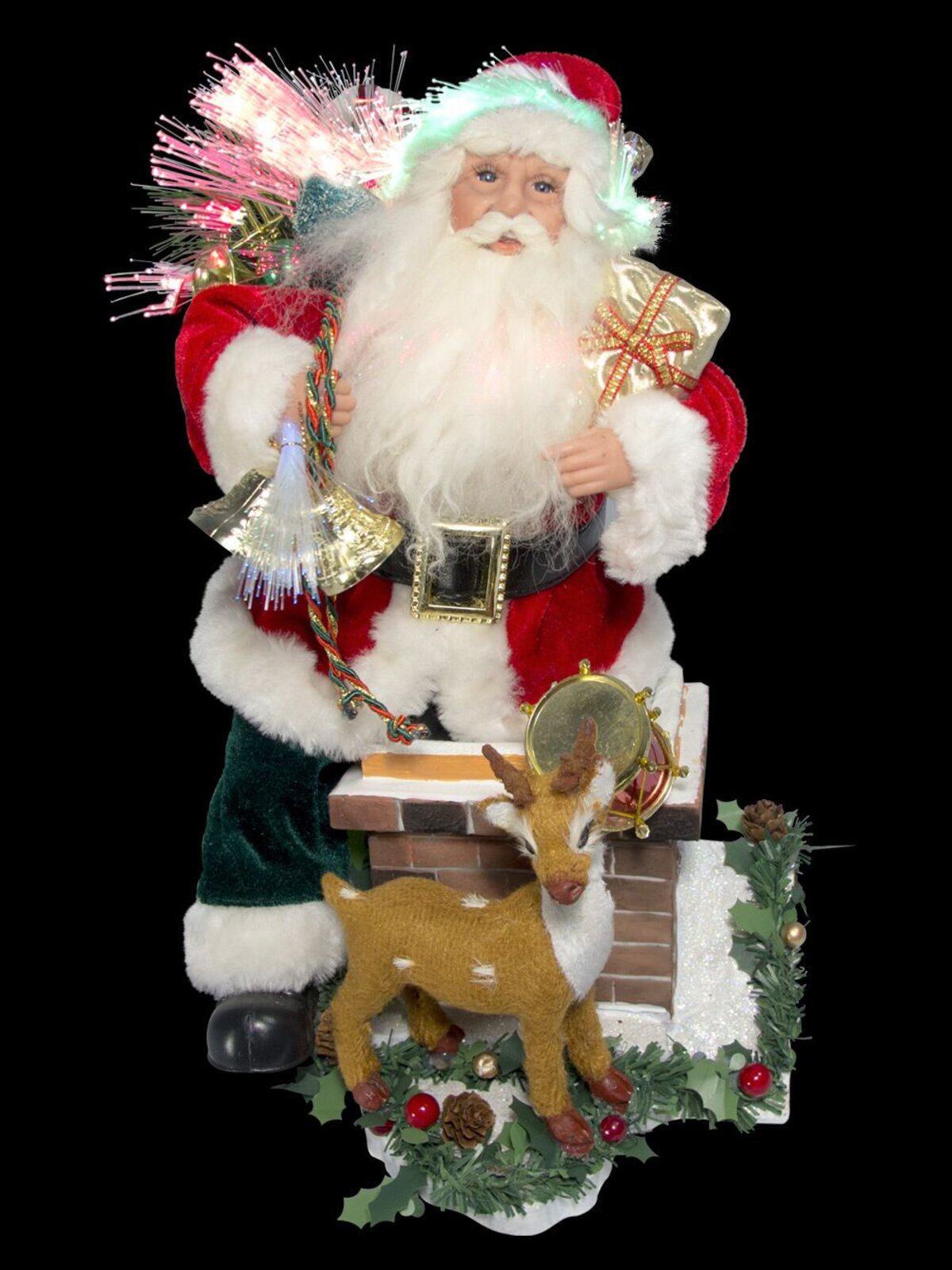 Santa On Chimney With Deer Fibre Optic Musical Animation - 34cm — image 2