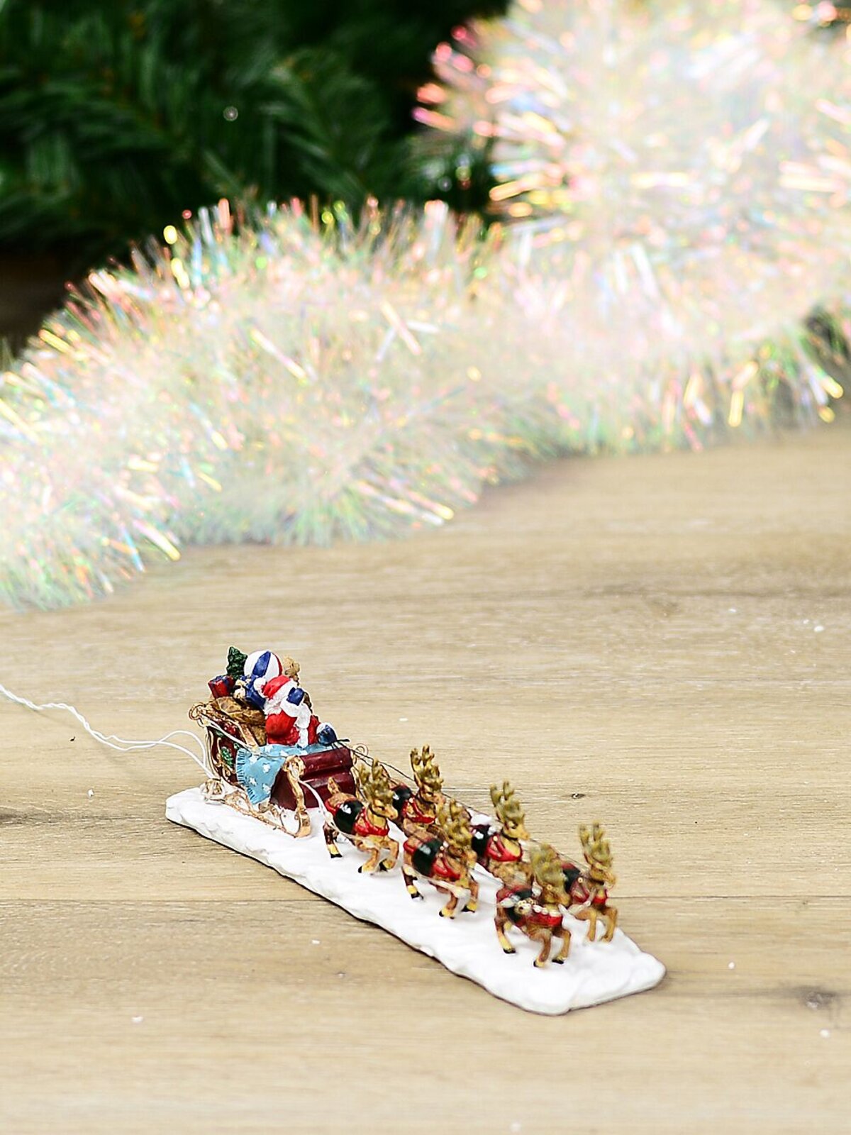 Santa, Sleigh & Reindeers In Snow With Warm White LED Lights | 22cm — image 2
