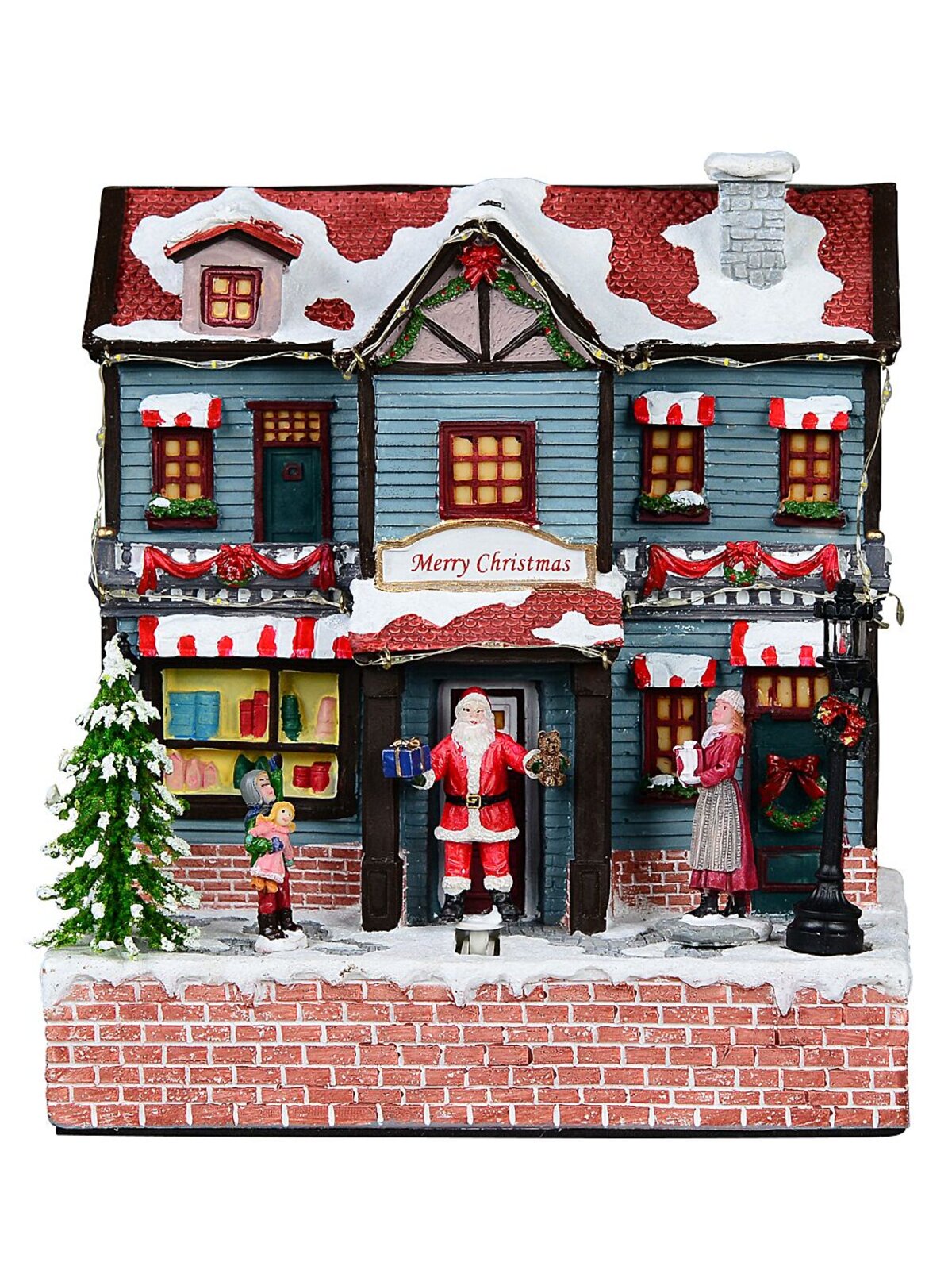 Santa Visiting Family Home With Mum & Kids Christmas Village Scene - 24cm — image 2