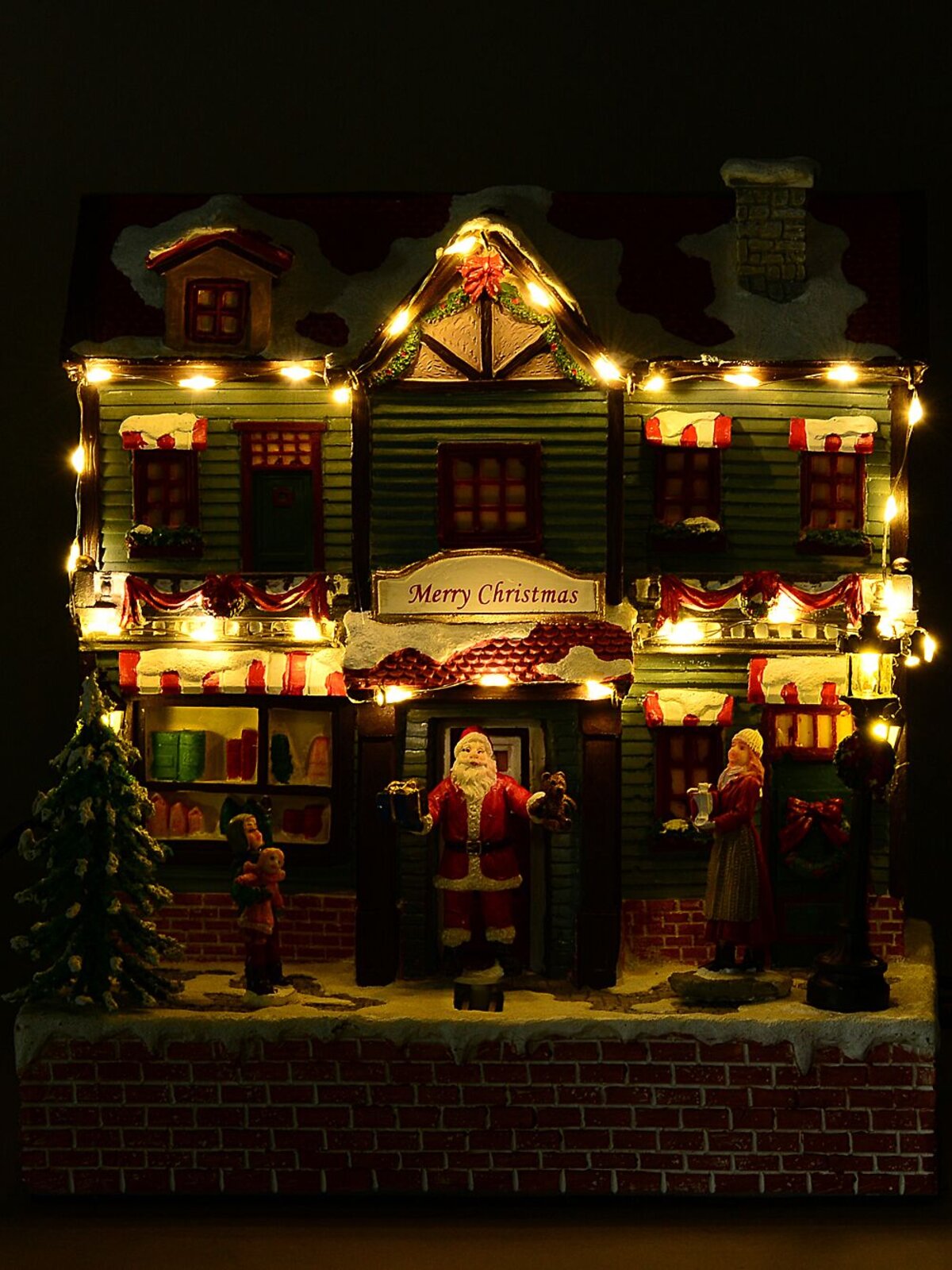 Santa Visiting Family Home With Mum & Kids Christmas Village Scene - 24cm — image 3
