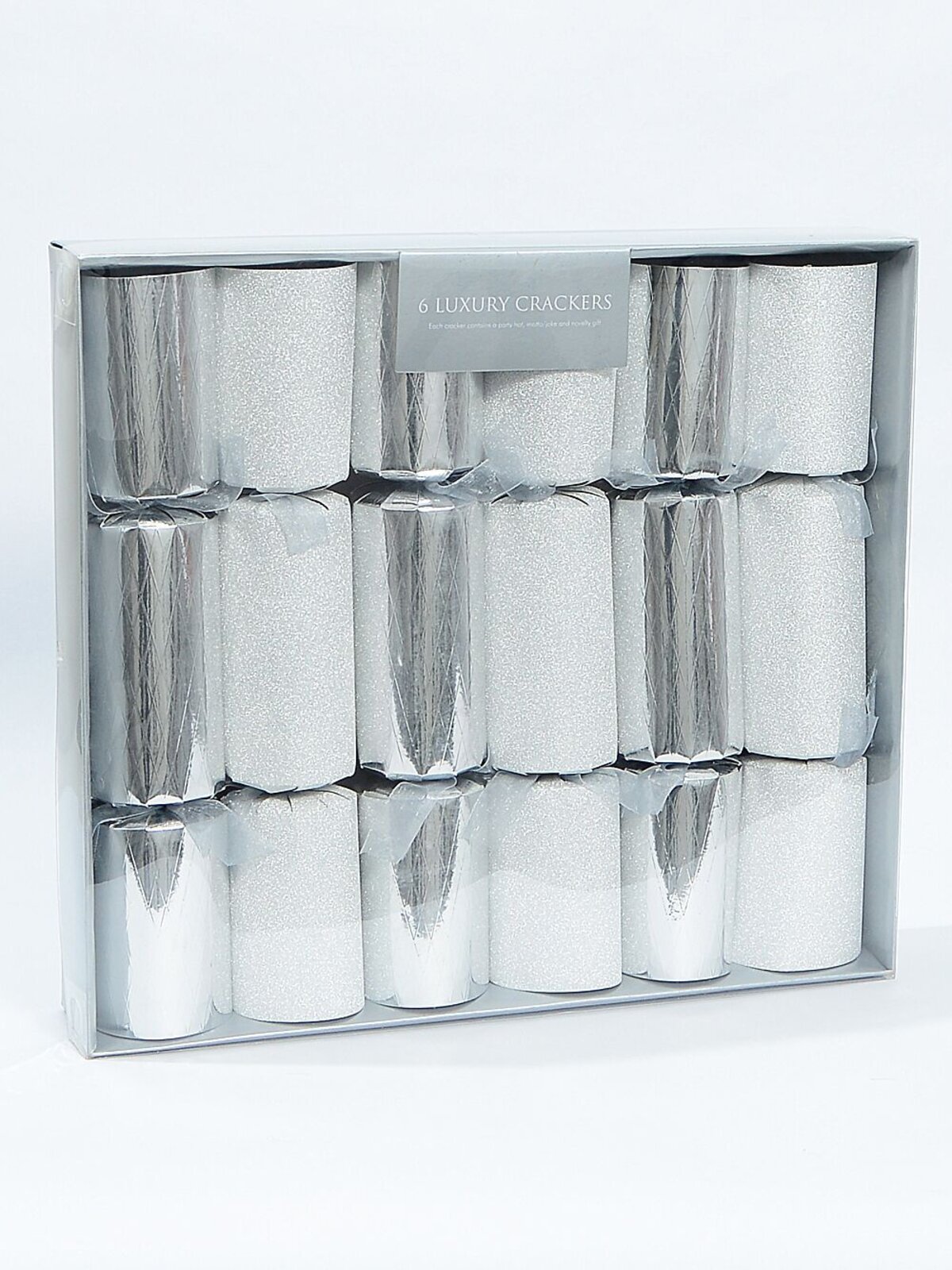 Shiny Criss Cross & Glitter Silver Christmas Cracker Bon Bons - 6 x 34cm