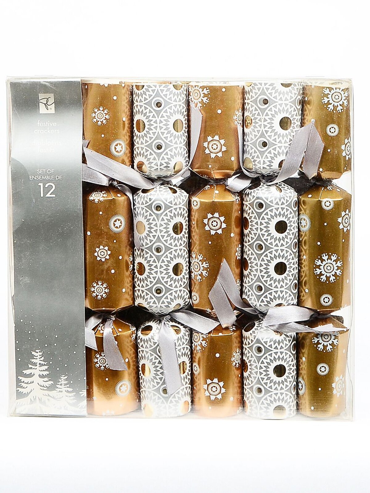 Shiny Gold & Grey With White Patterns Christmas Cracker Bon Bons - 12 x 25cm — image 2