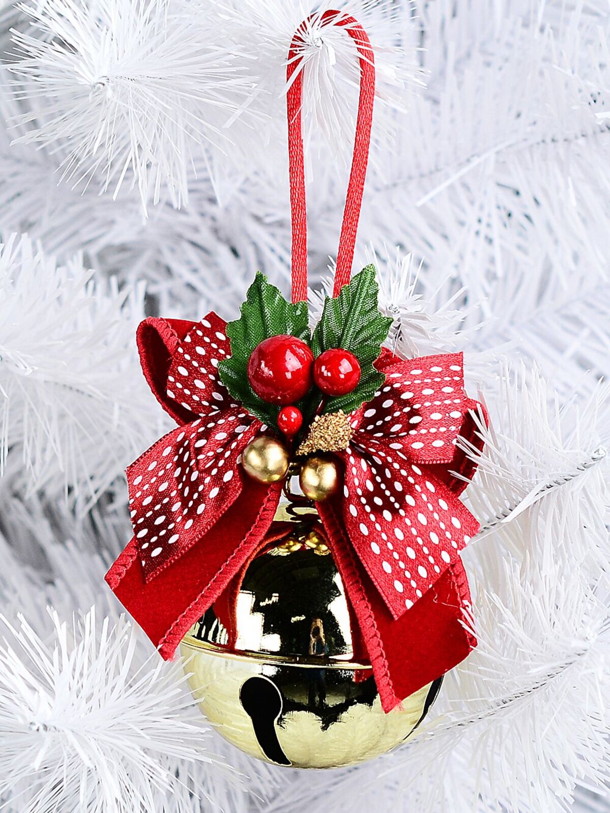 Shiny Gold & Red Bow Whimsical Statement Tinkling Jingle Bell Bauble | 90mm — image 2