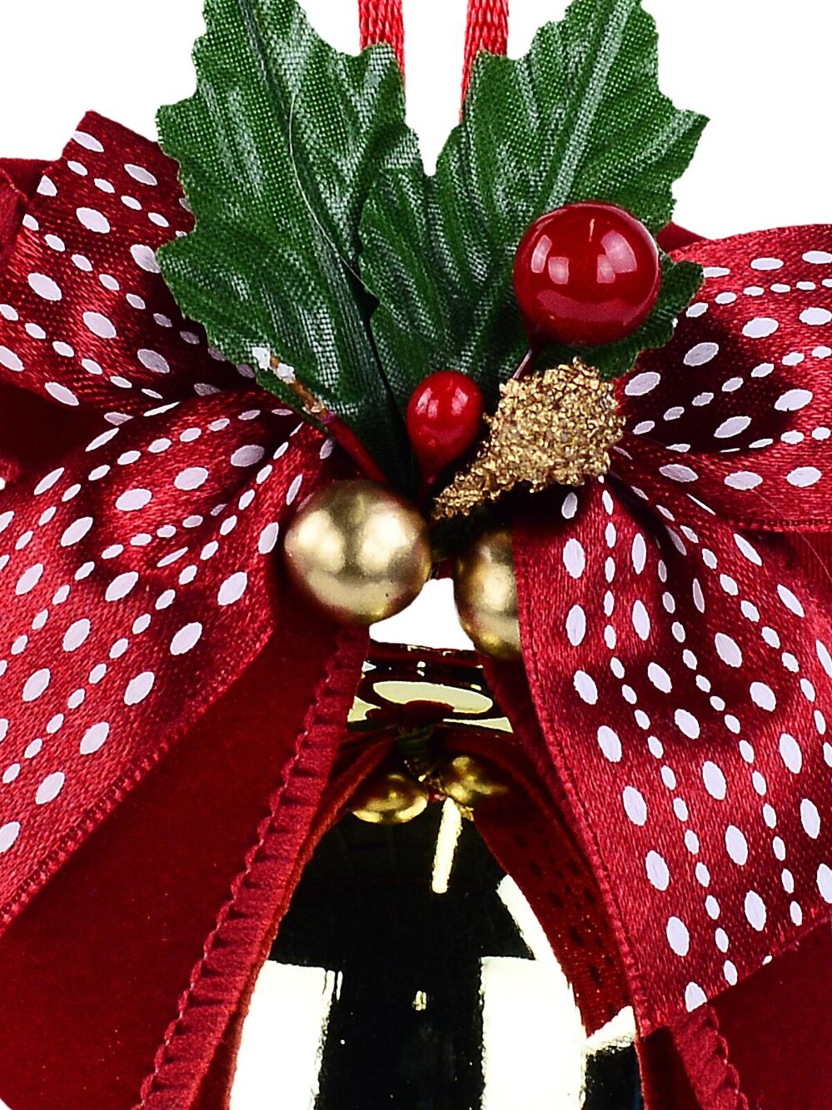 Shiny Gold & Red Bow Whimsical Statement Tinkling Jingle Bell Bauble | 90mm — image 4