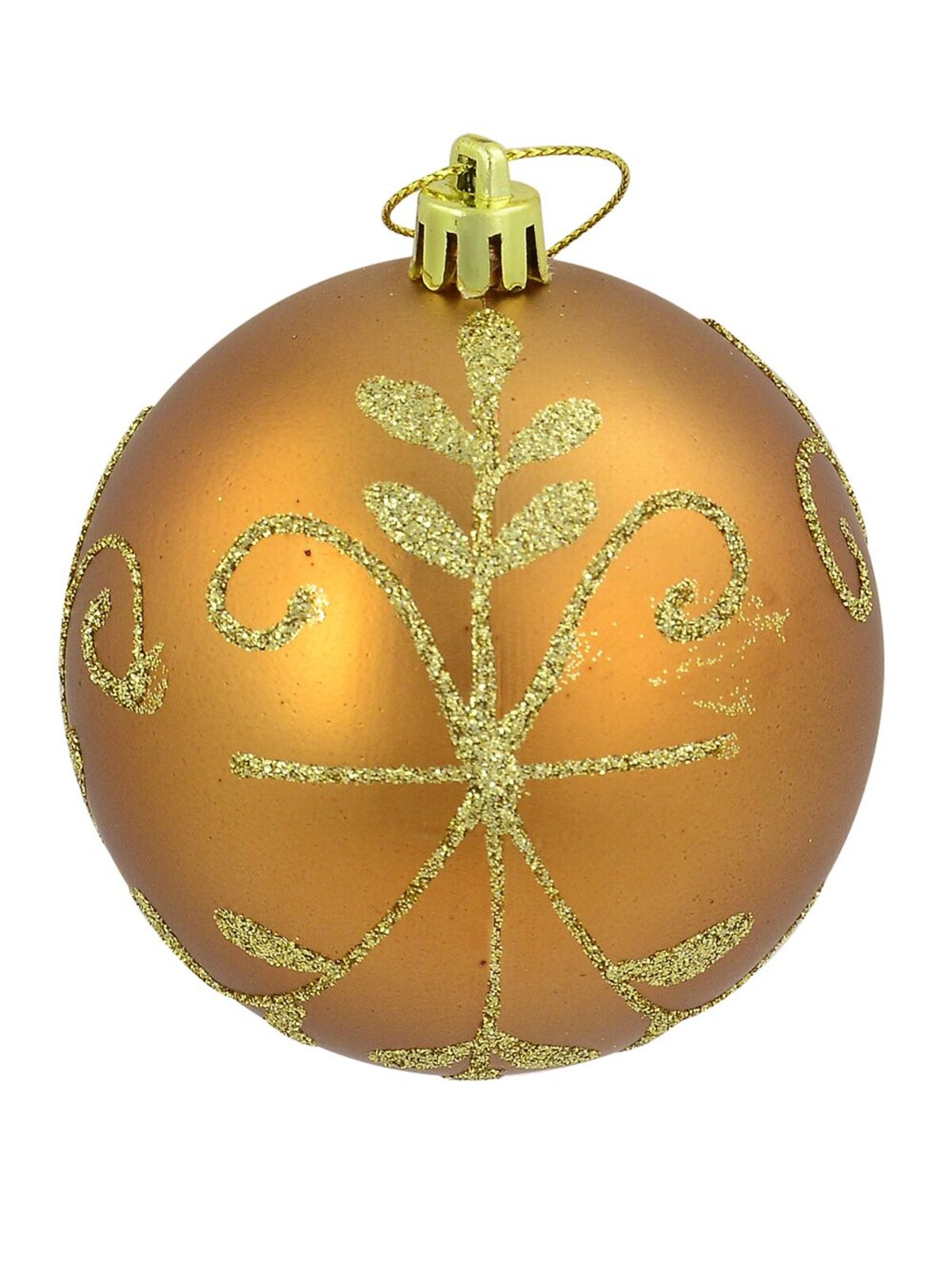 Shiny & Matt Copper Baubles With Gold Glittered Pattern - 6 x 80mm