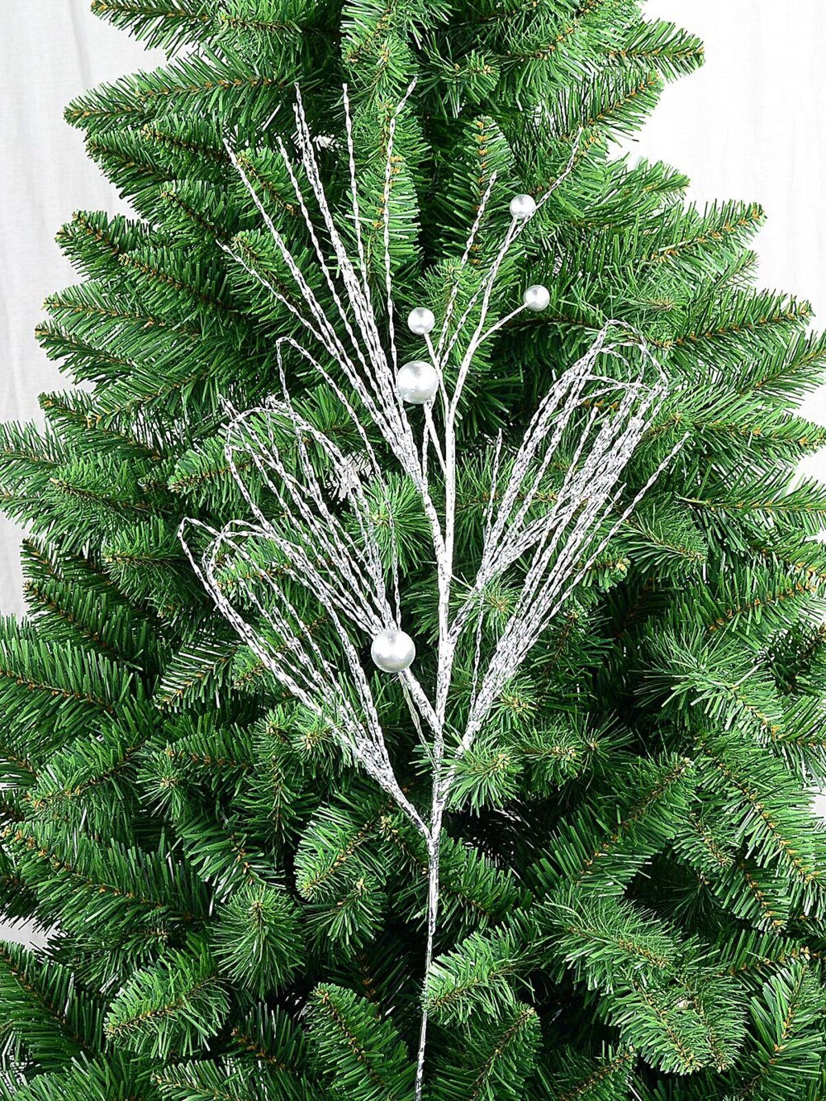 Shiny Silver With Matte Baubles Twig Spray Long Christmas Stem | 75cm — image 3