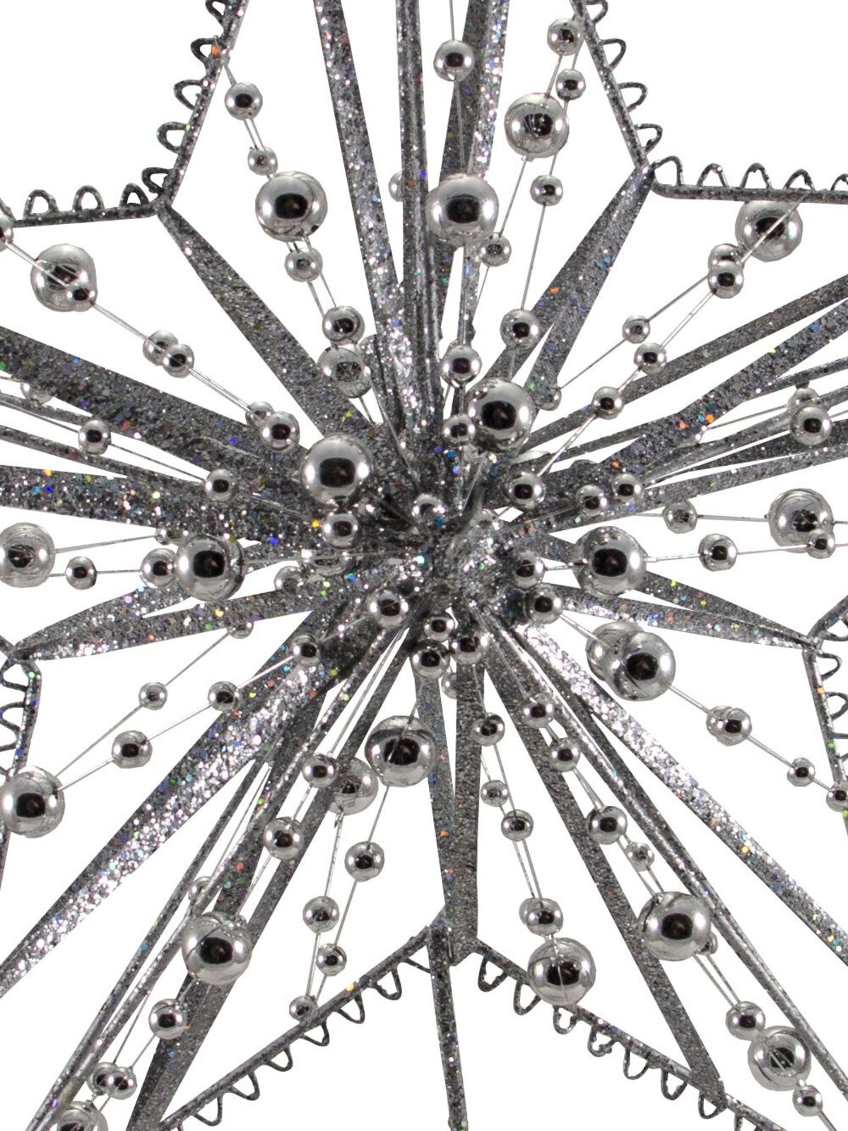 Silver 3D Wire & Beads Star Tree Top Decoration - 31cm — image 2