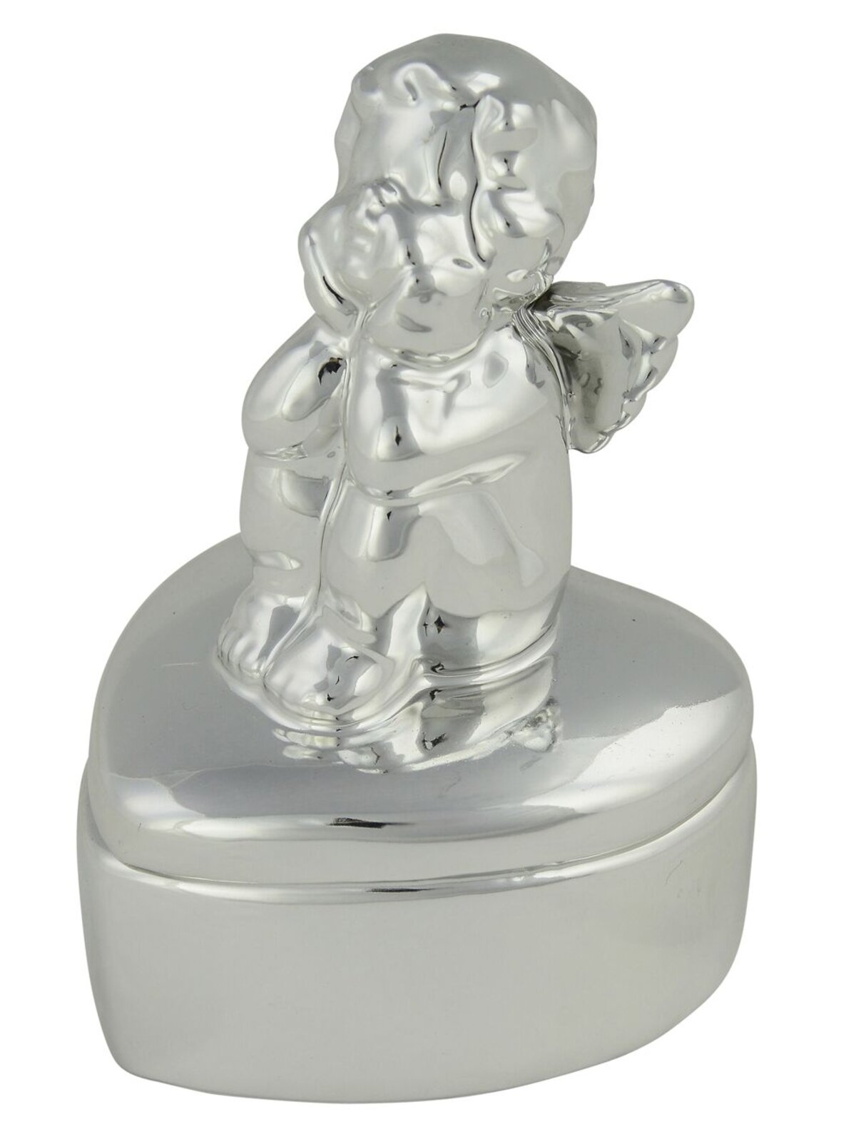 Silver Cupid On Heart Shaped Box Keepsake Ceramic Christmas Ornament - 13cm