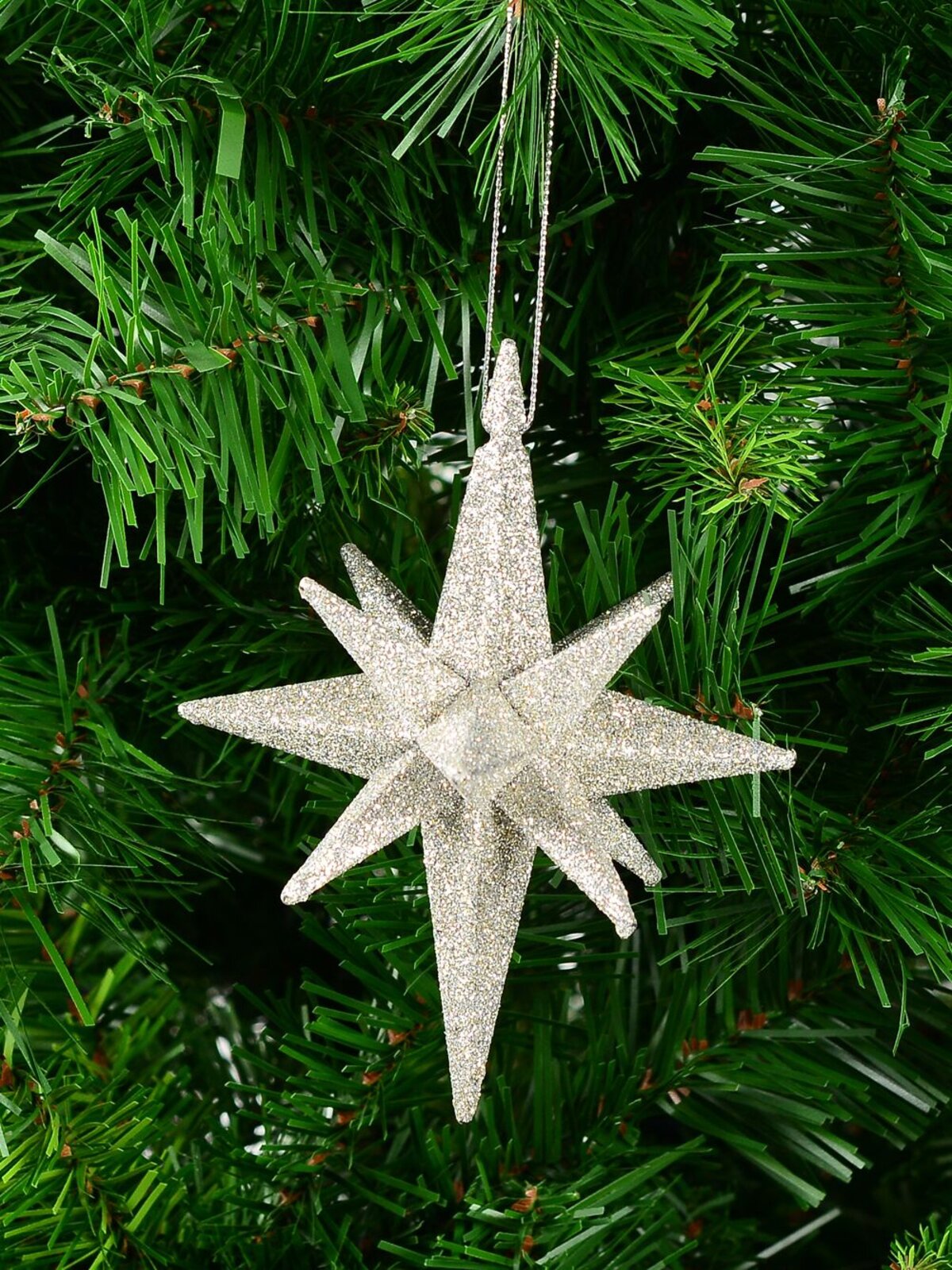 Silver Glitter 3D Star Of Bethlehem Whimsical Essential Ornament | 14cm — image 2