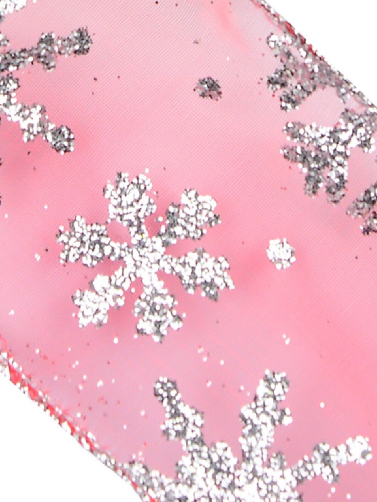 Silver Glitter Snowflake Pattern & Edge Sheer Red Christmas Ribbon - 3m