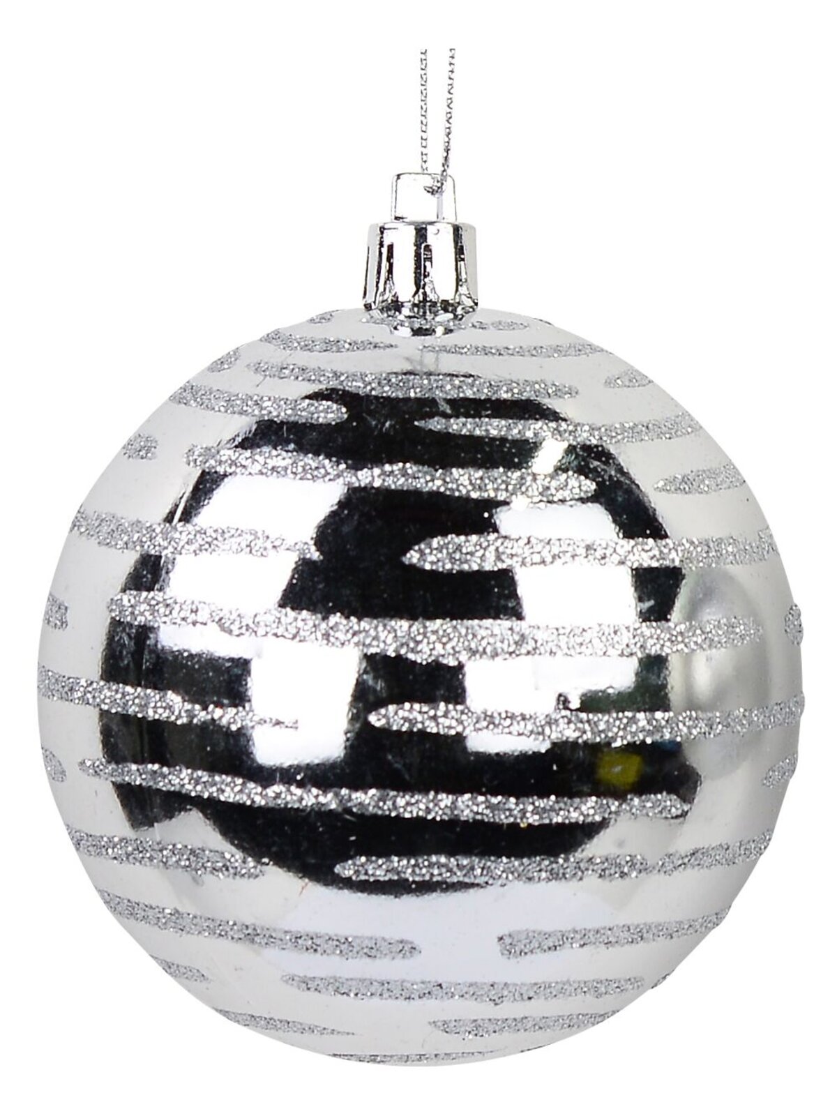 Silver Gloss & Matte Baubles With Glitter Lines & Snowflakes Print - 8 x 80mm