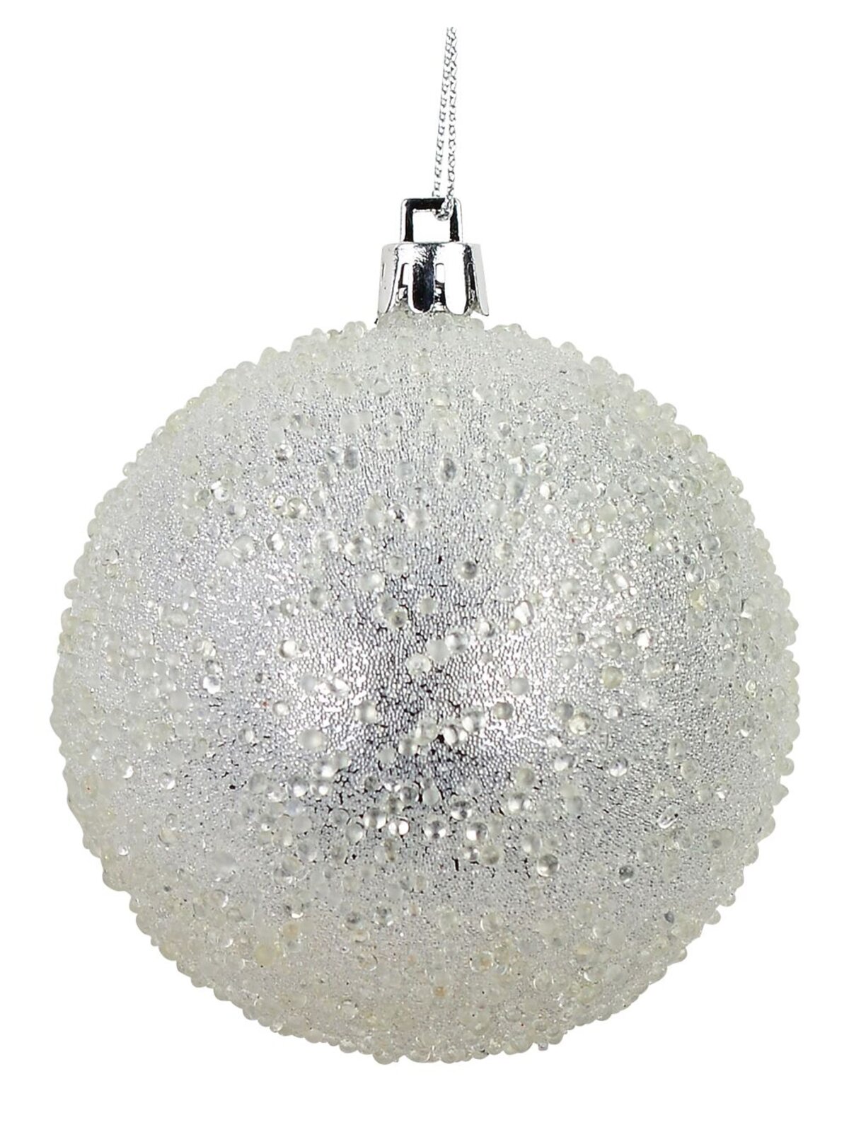 Silver Matte Baubles with Snowflake Print & Silver Bauble with Clear Encrusted Design 4 x 80mm