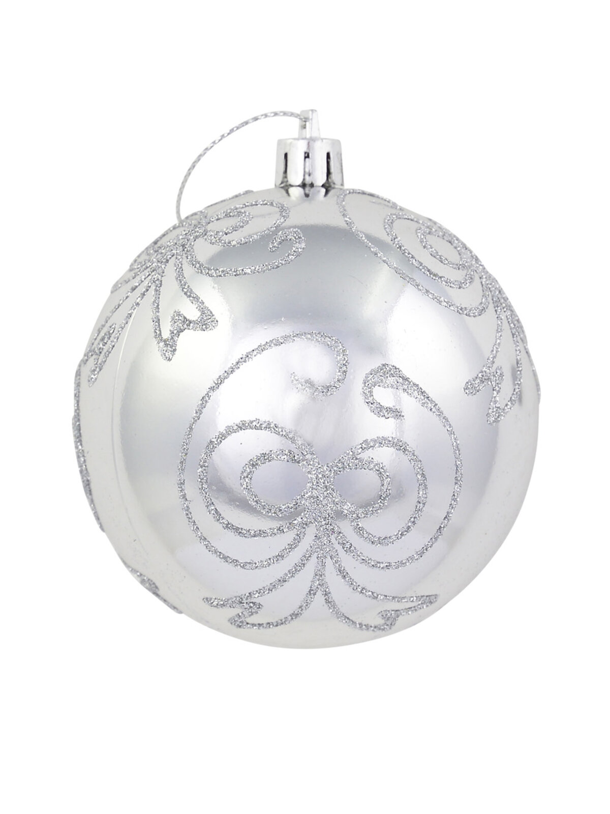 Silver Metallic Baubles With Silver Glitter Bow Design - 4 x 80mm
