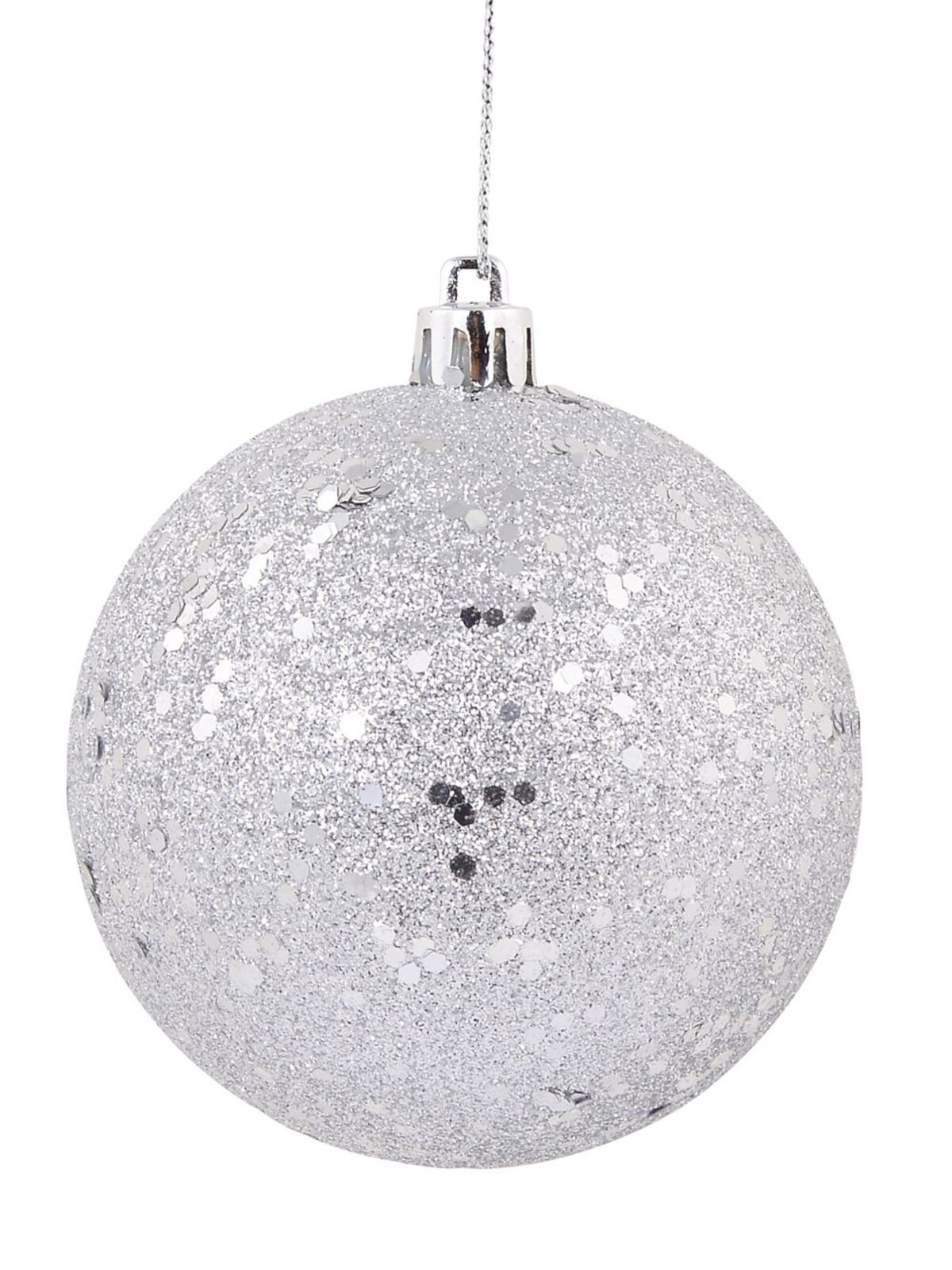 Silver Metallic Sequins & Glitter Coated Baubles - 4 x 80mm — image 2