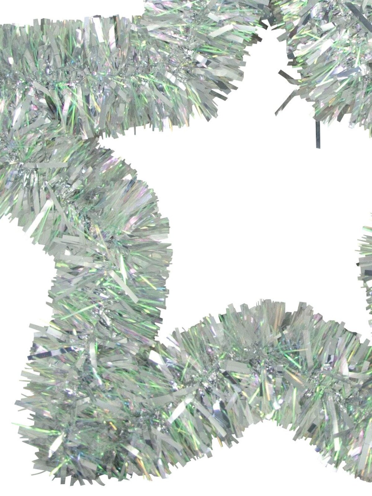 Silver Metallic Tinsel Star Hanging Decoration - 48cm