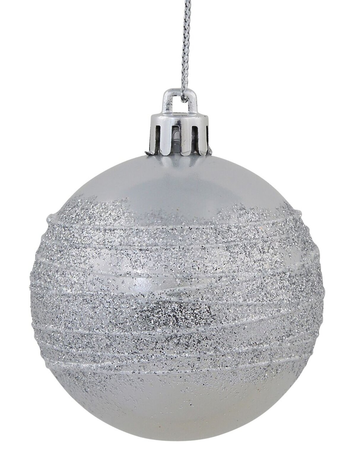 Silver Pearl Baubles With Silver Glittered White Stripes - 12 x 60mm  — image 2