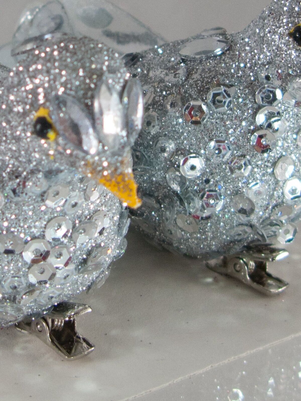 Silver Sequin Glitter Birds - 2 x 14cm