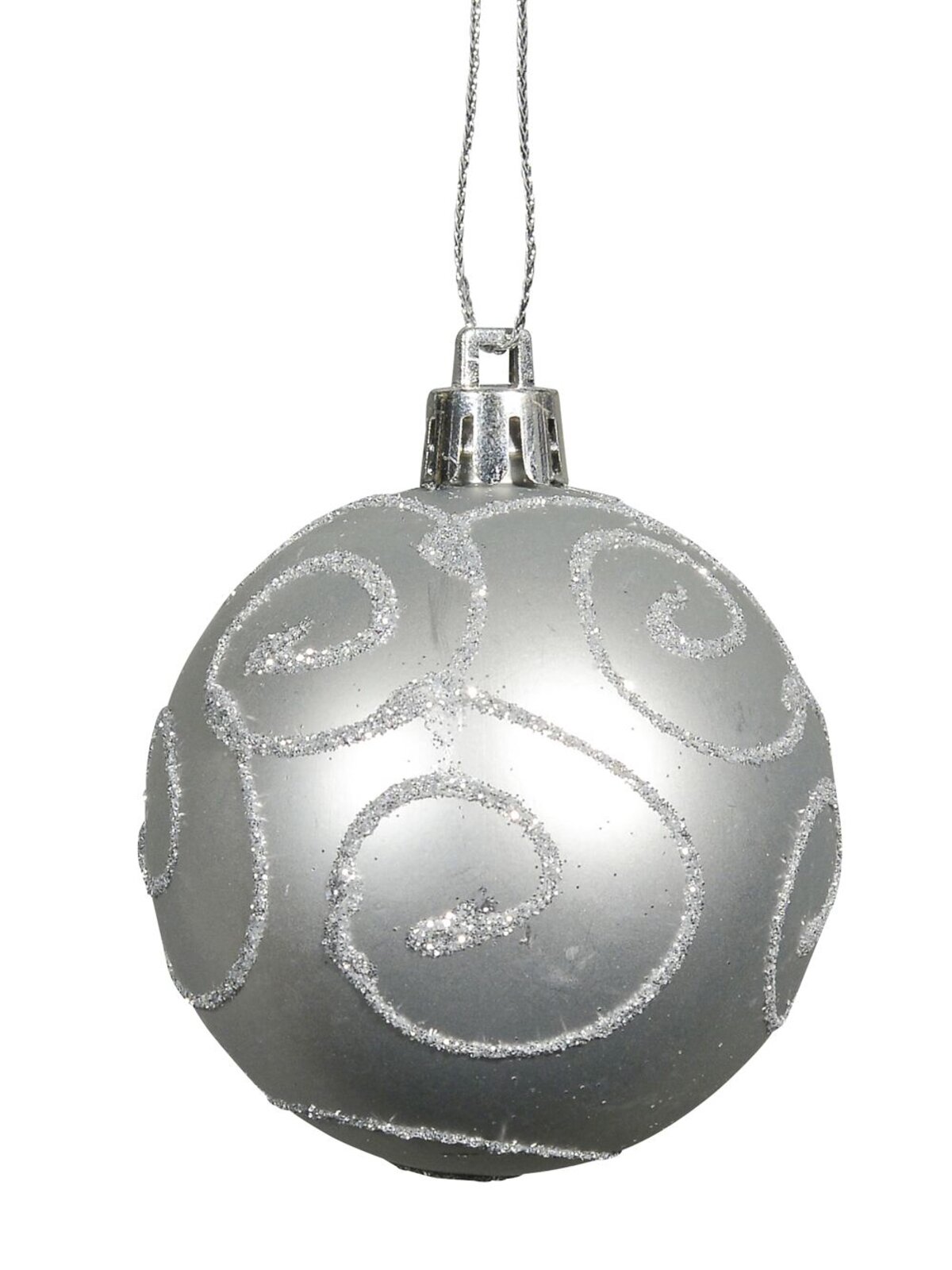 Silver Swirl Pattern & Glittered Baubles - 9 x 60mm
