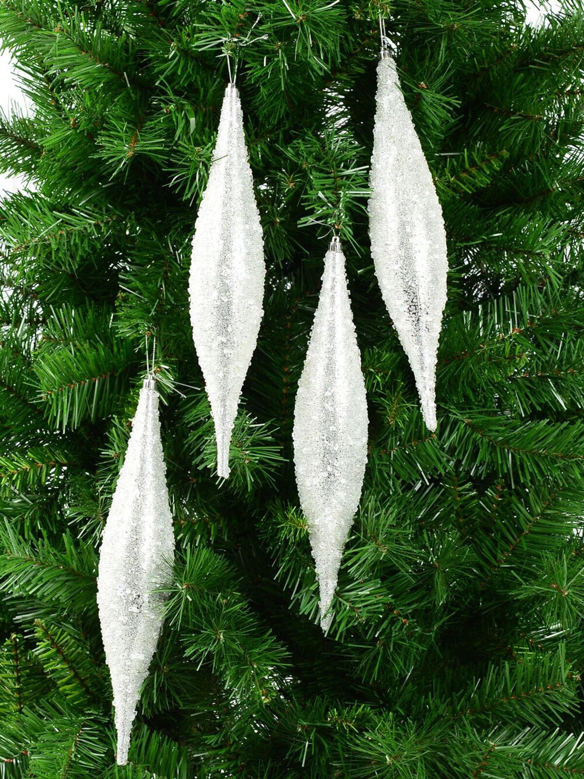 Silver With Frost Look Christmas Oval Finials - 4 x 33cm — image 5
