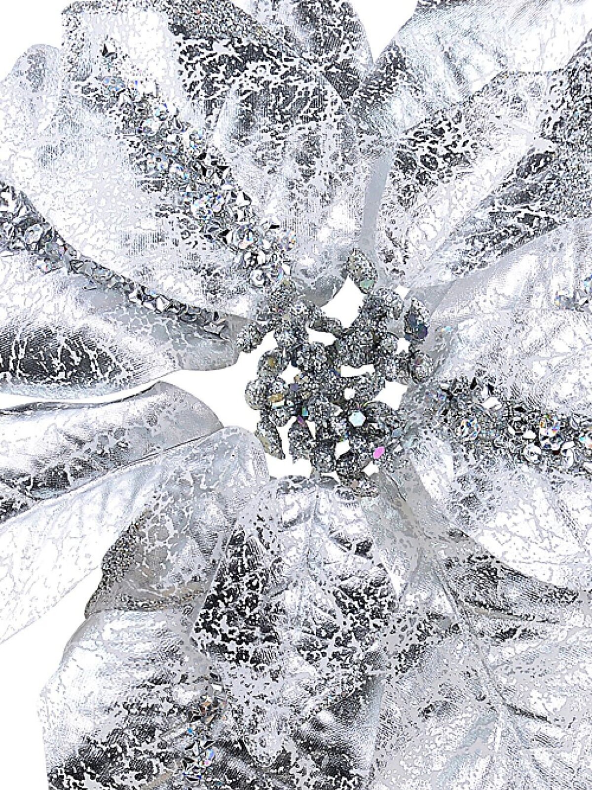 Silver With Sequins Poinsettia Decorative  Christmas Floral Pick - 28cm