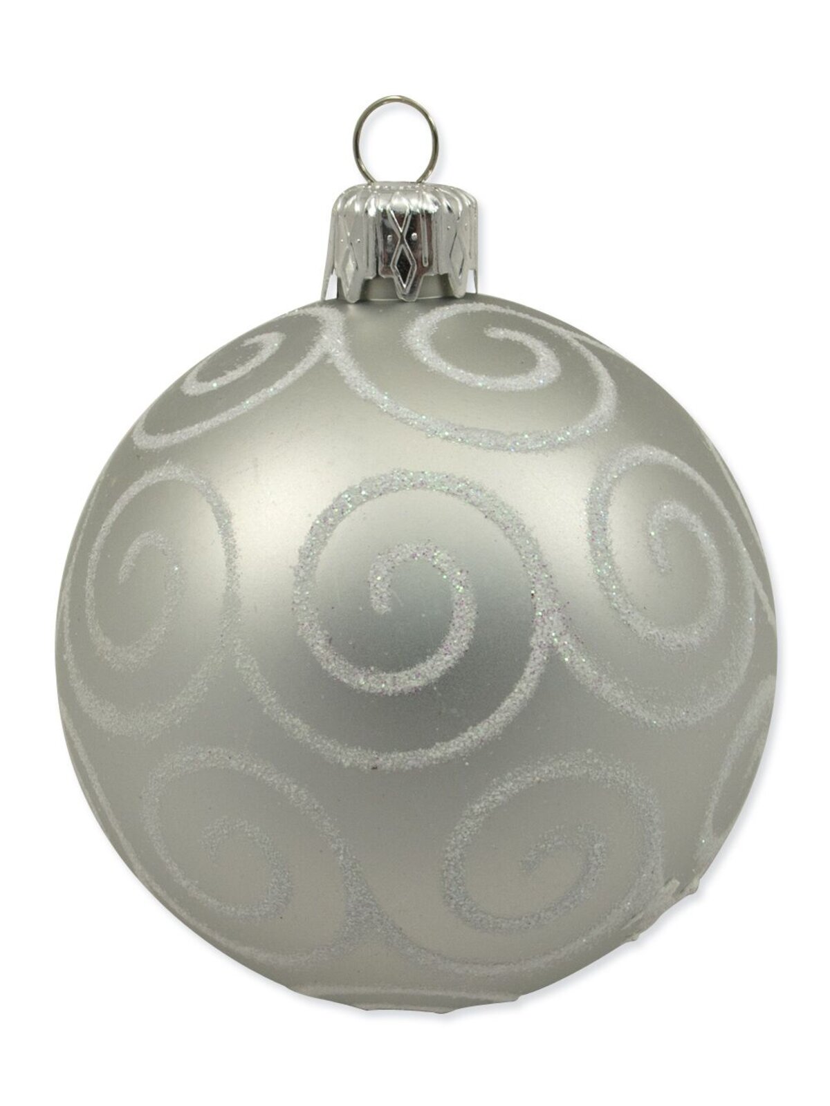 Silver With Swirls Christmas Baubles - 4 x 75mm