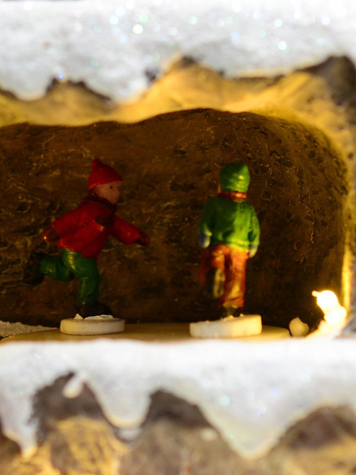 Ski Mountain Village Scene with LED Lights & Moving Figures - 30cm