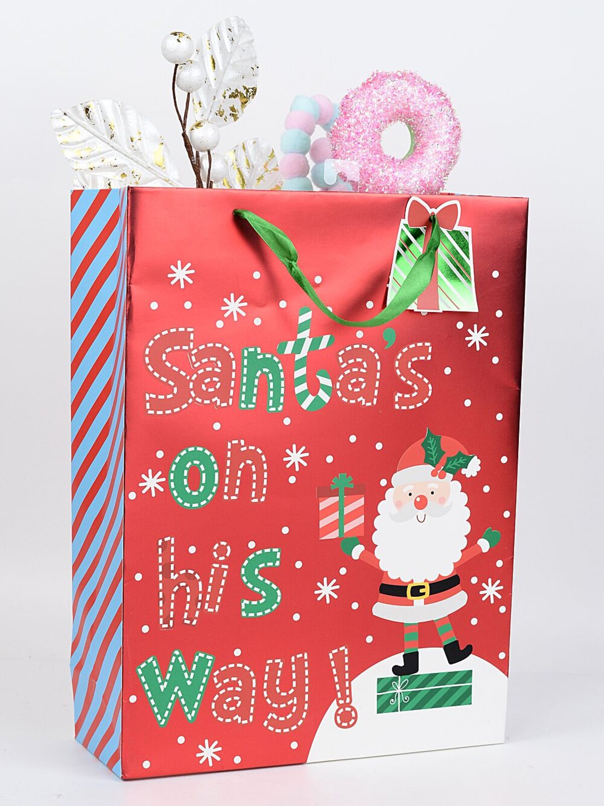 Small Red Santa's On His Way Christmas Gift Bag With Gloss | 23cm — image 2