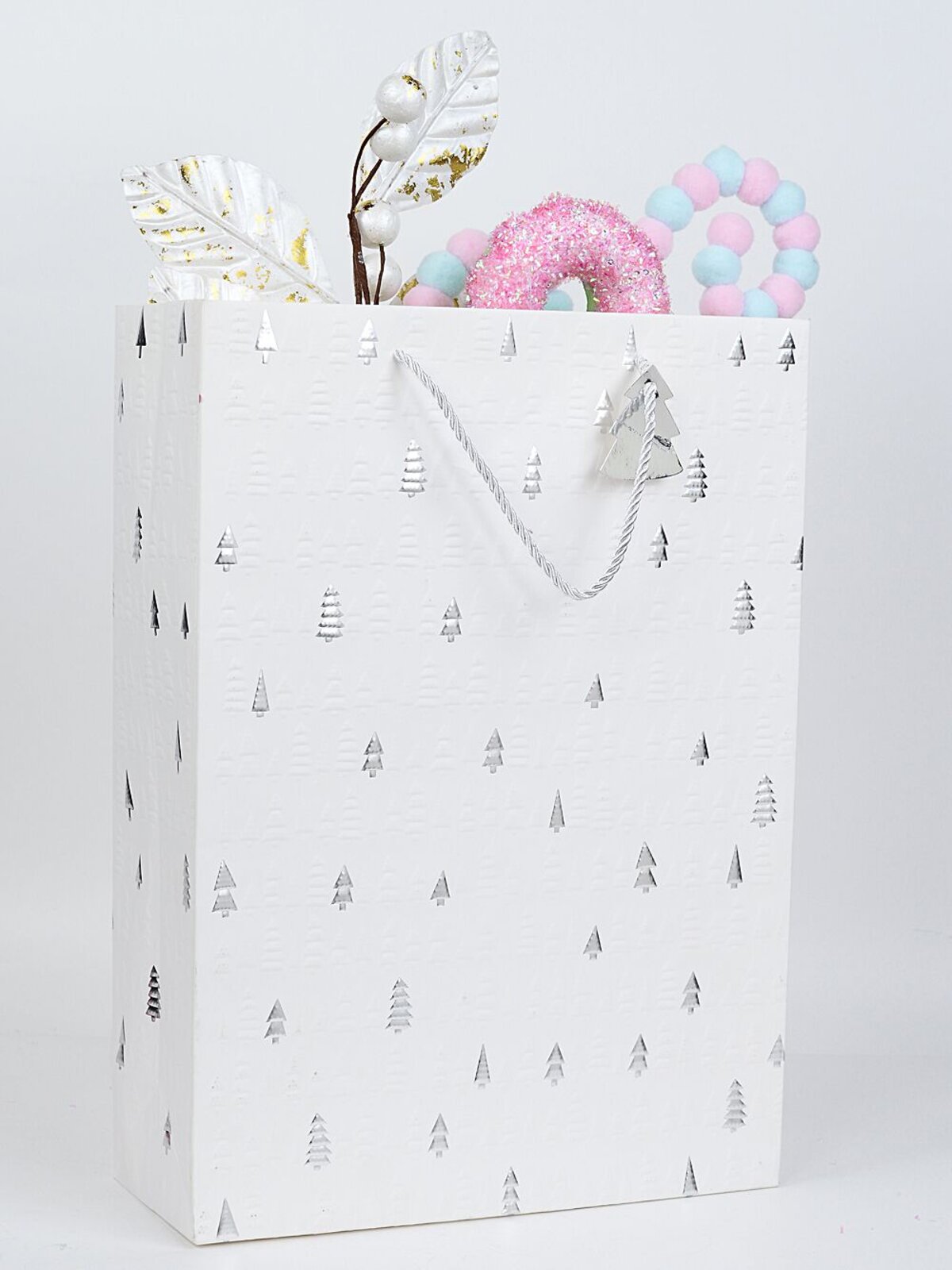 Small White Christmas Trees Gift Bag With Silver Foil | 23cm — image 2