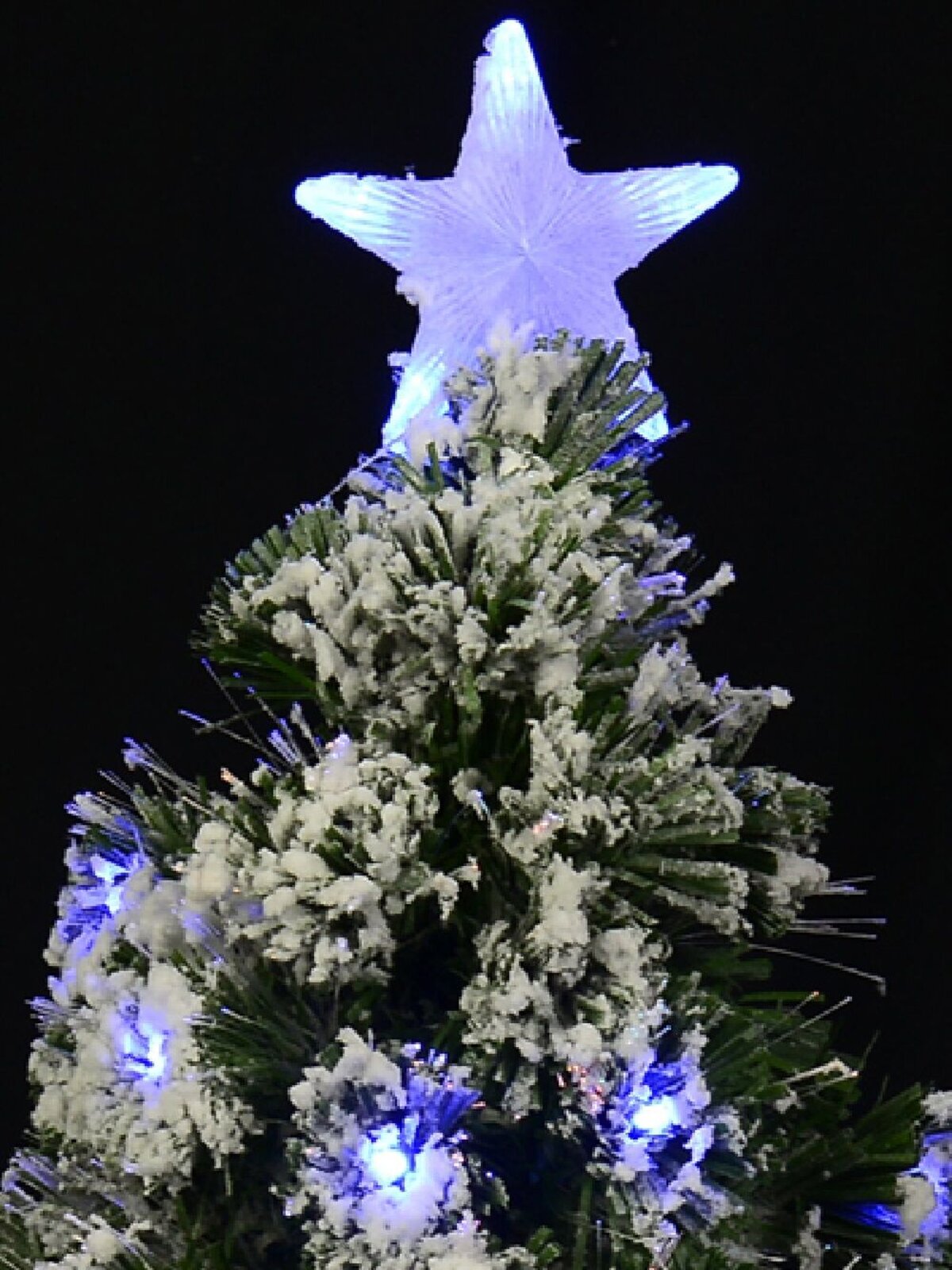 Snow Flocked Blue LED & Multi Colour Fibre Optic Christmas Tree - 90cm — image 3