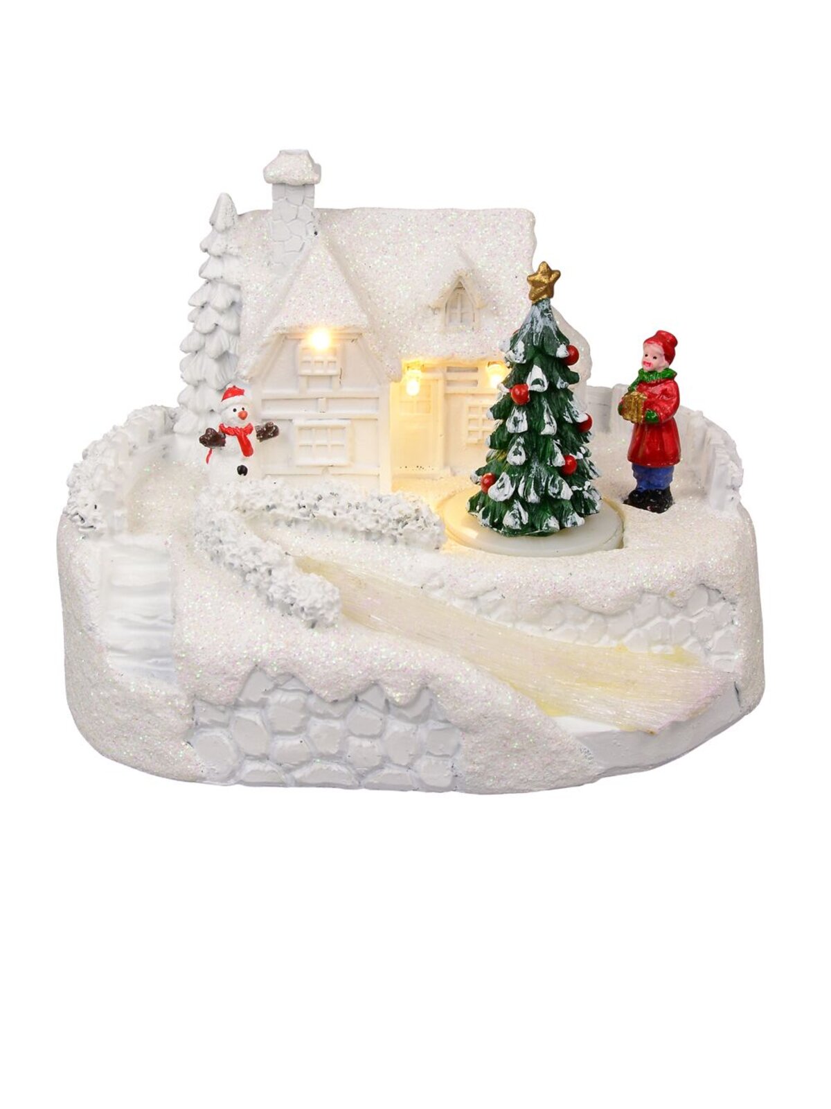 Snowy Winter Home With River Scene With LED Lights & Animated Tree - 13cm — image 2