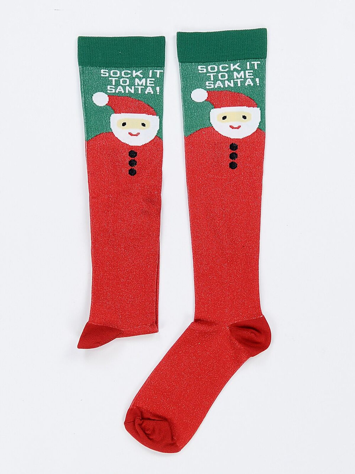 Sock It To Me Santa! Red & Green Long Christmas Socks | One Size Fits Most