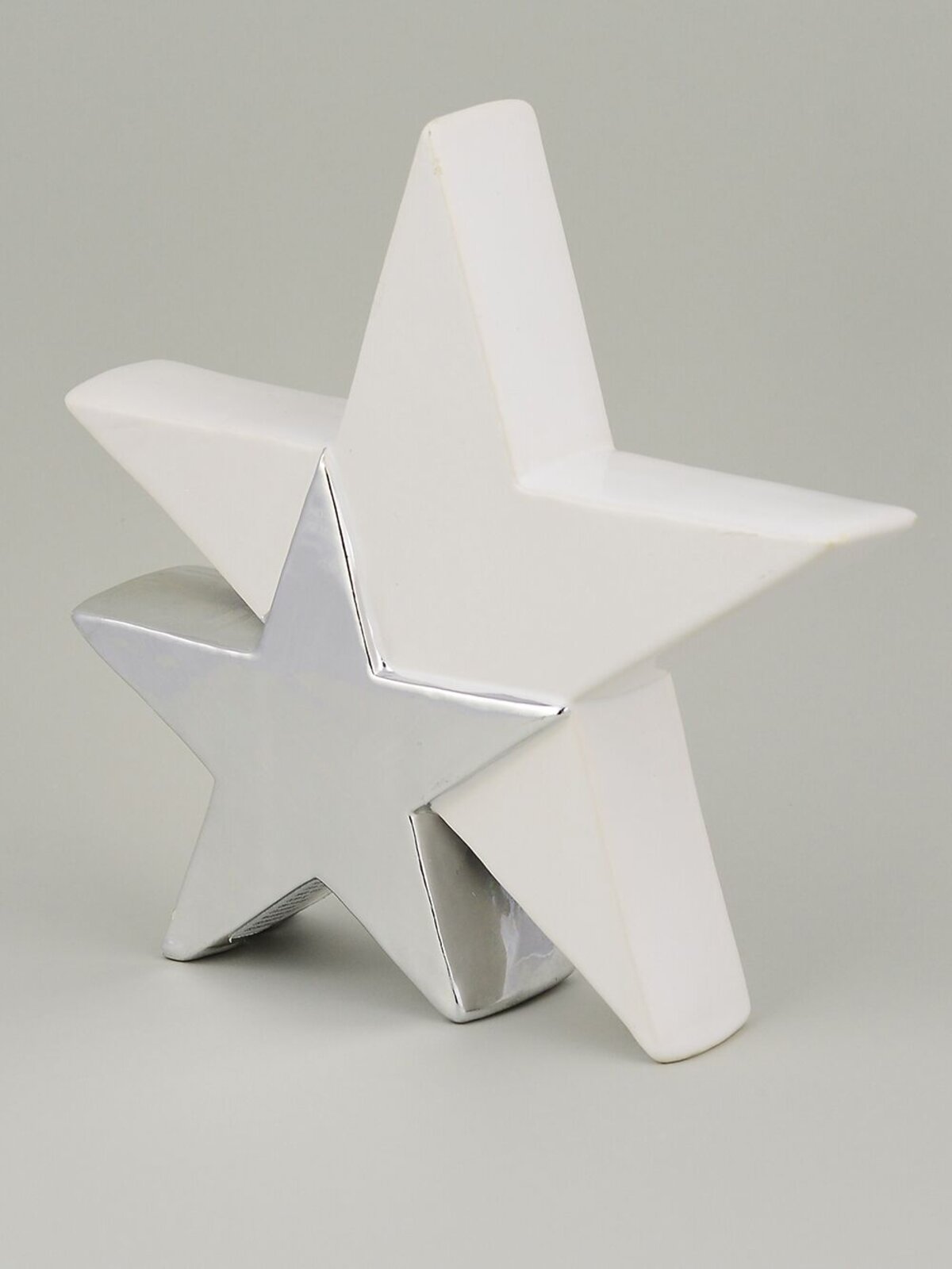 Standing Double Star In White With Silver Ceramic Christmas Ornament - 17cm — image 2