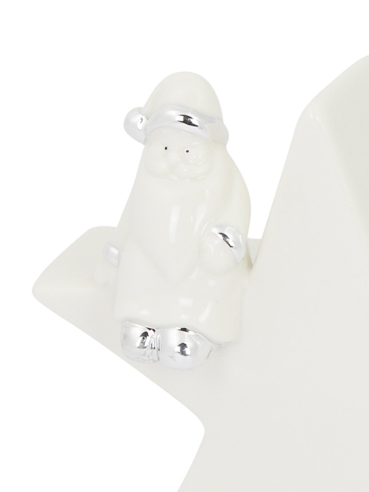 Star With Santa In White Gloss & Silver Ceramic Christmas Ornament - 16cm — image 3