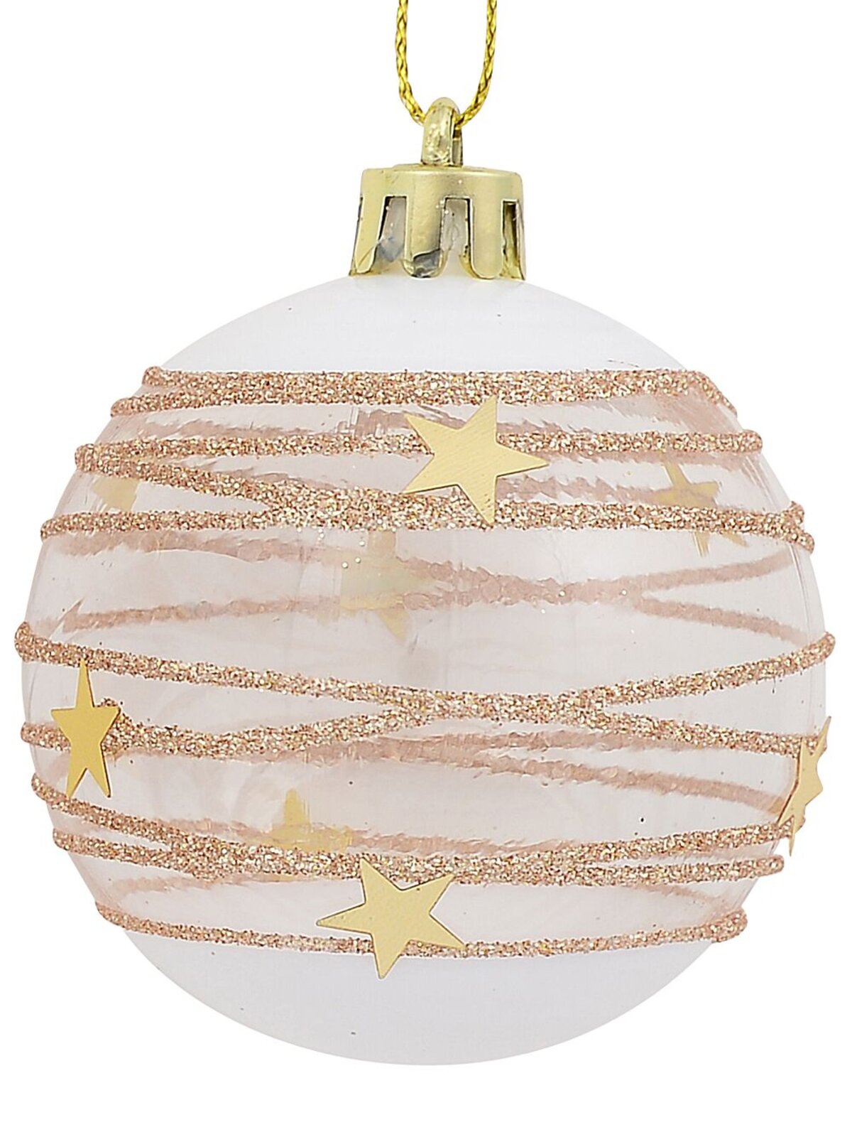 Taupe, White & Clear Baubles With Gold Stars & Glitter Lines - 6 x 60mm — image 3