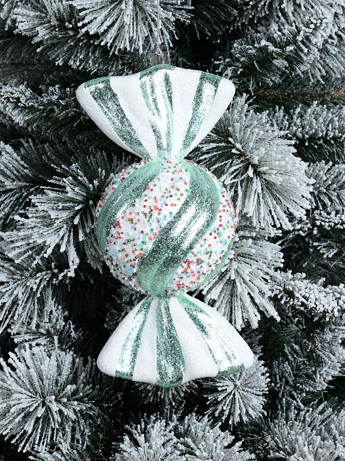 Teal & White Wrapped Sugar Ball Whimsical Statement Ornament | 27cm — image 5