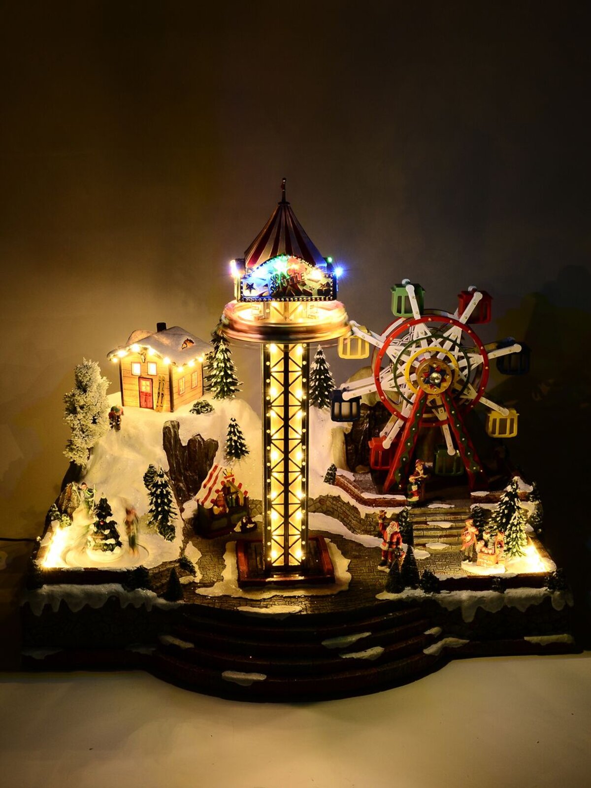 Theme Park Christmas Village Scene With Skiing, Big Drop & Ferris Wheel - 66cm — image 3