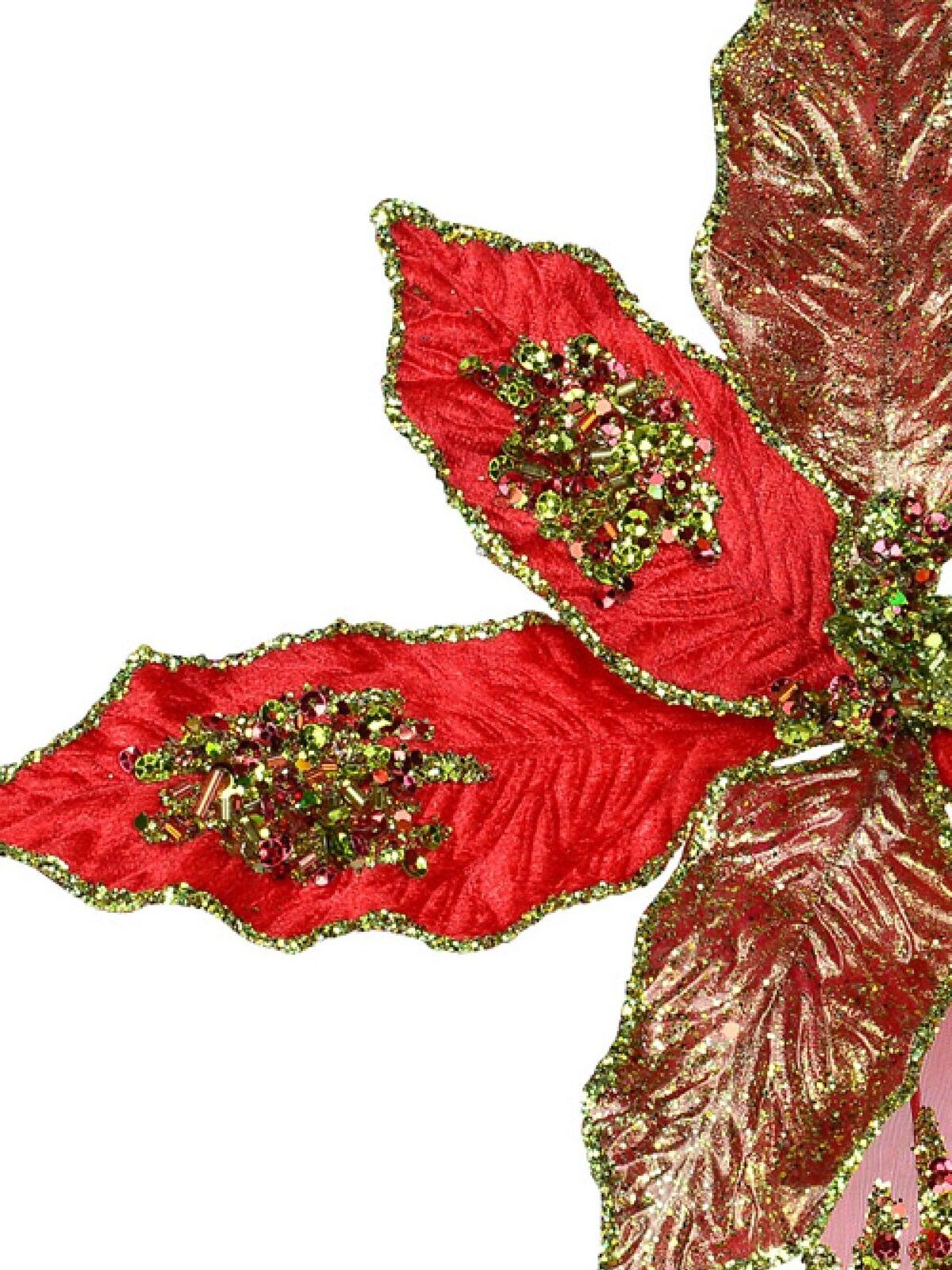 Three Style Red With Green Trim Poinsettia Christmas Floral Pick - 18cm