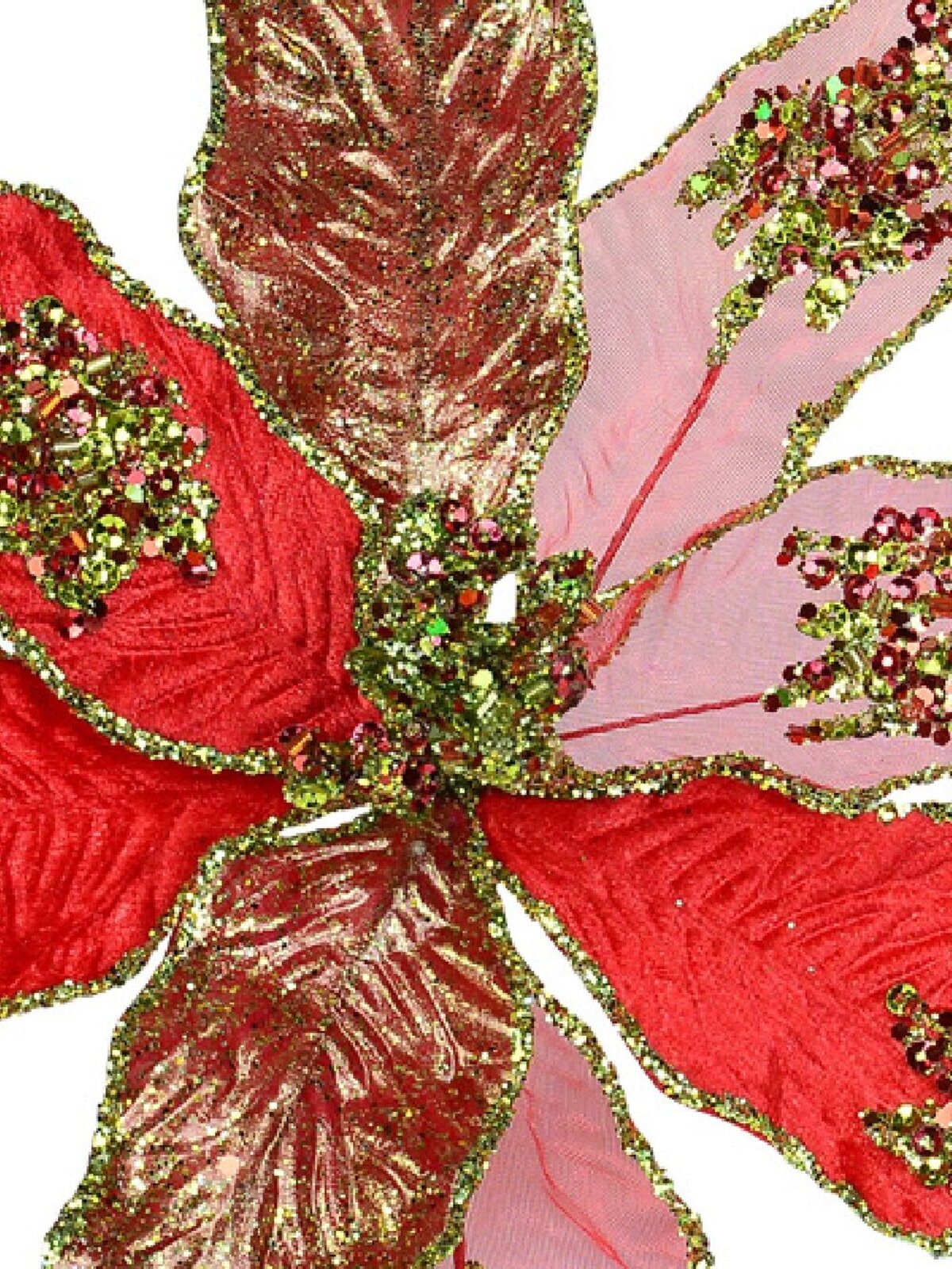 Three Style Red With Green Trim Poinsettia Christmas Floral Pick - 18cm