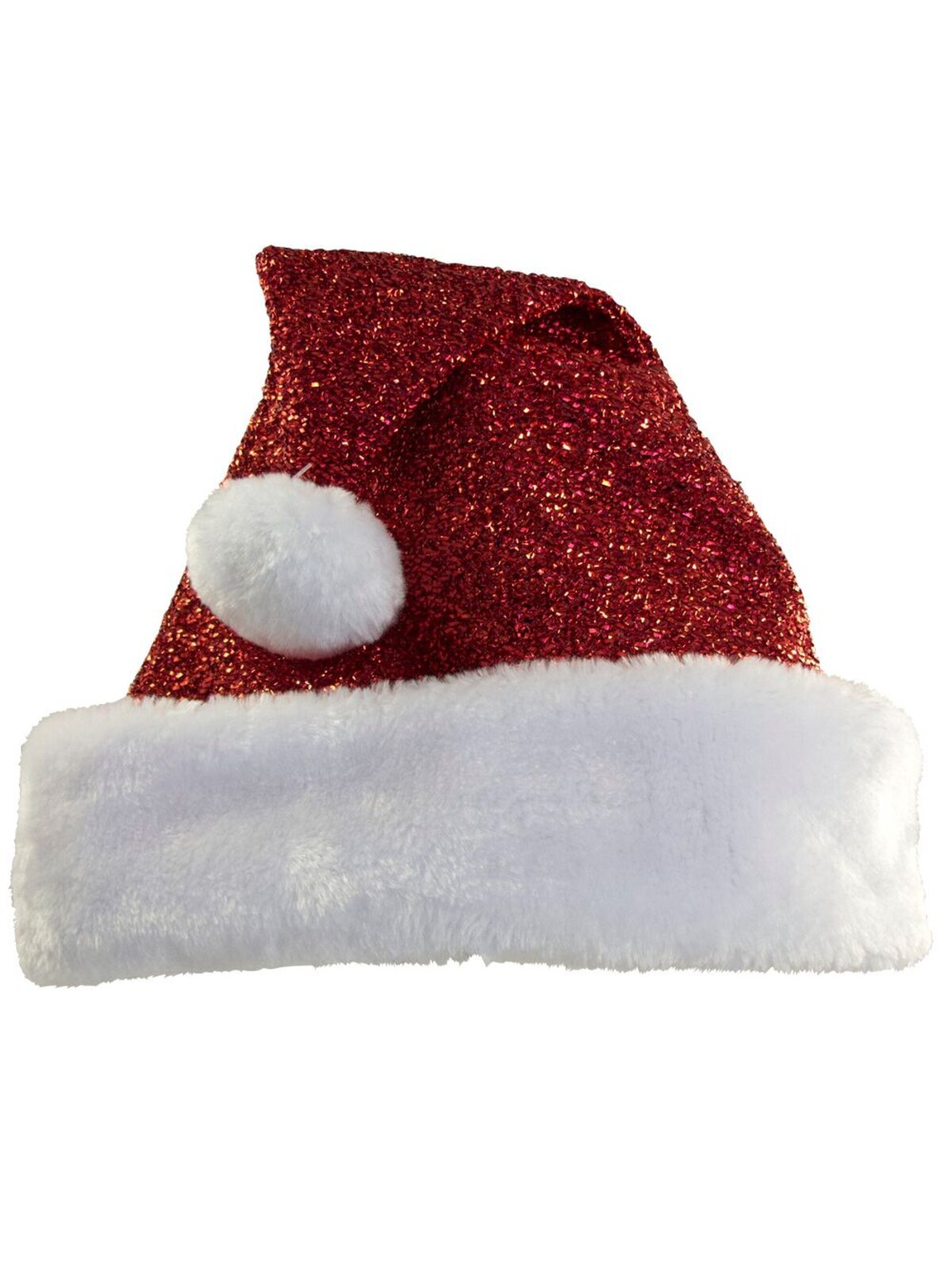 Traditional Red Glitter Santa Hat White Faux Fur | One Size Fits Most — image 2