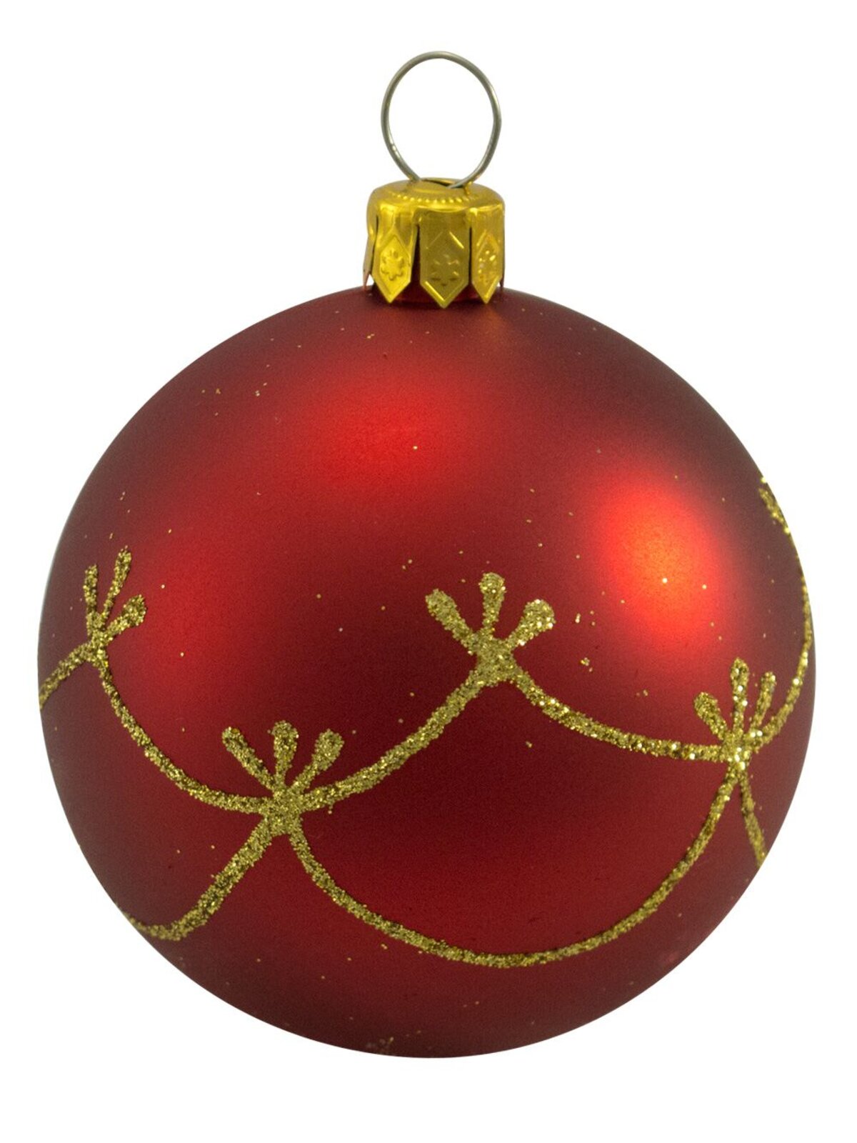 Traditional Red With Gold Glittered Pattern Baubles - 12 x 60mm — image 2